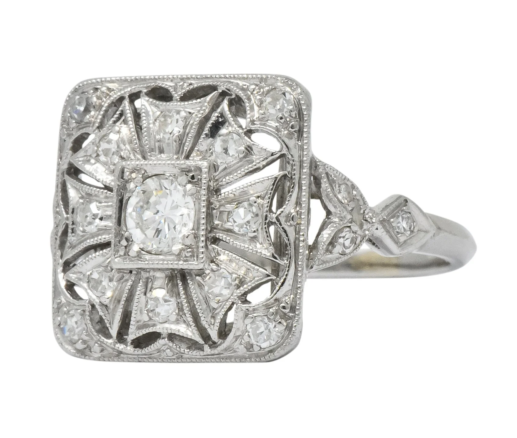 Edwardian Diamond Platinum Geometric Dinner Ring - Image 6