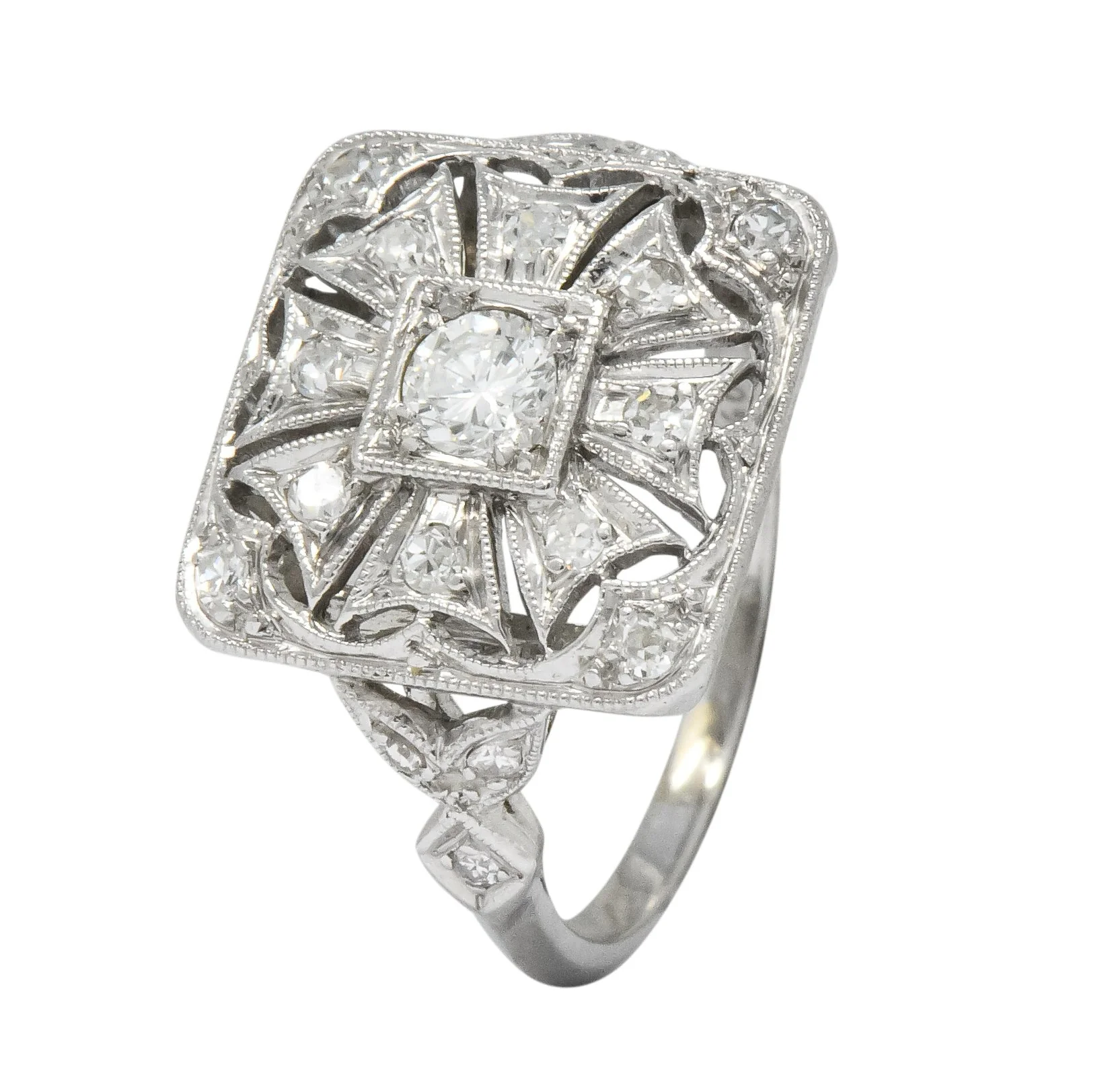 Edwardian Diamond Platinum Geometric Dinner Ring - Image 8