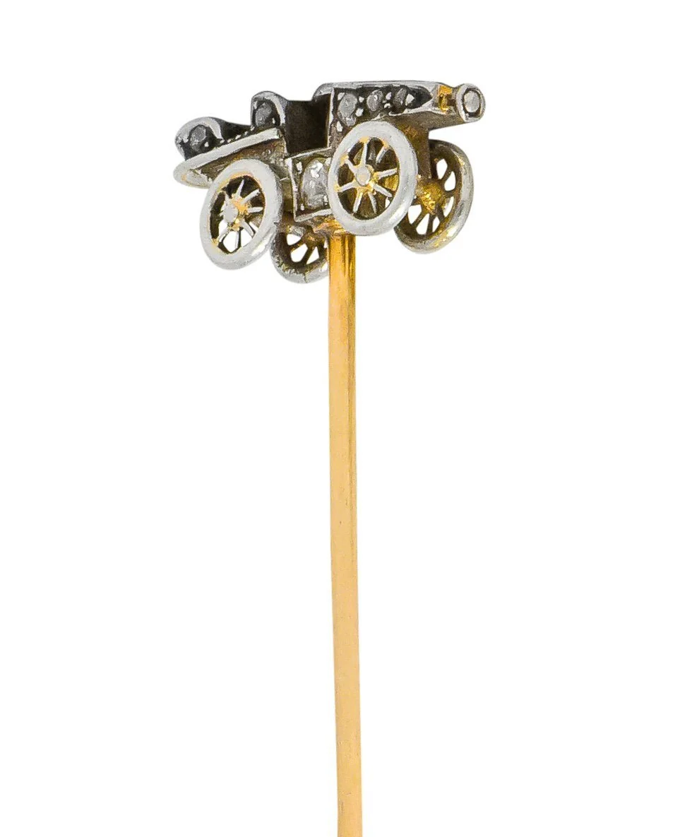 Edwardian Diamond Platinum Gold Antique Car Stickpin - Image 3