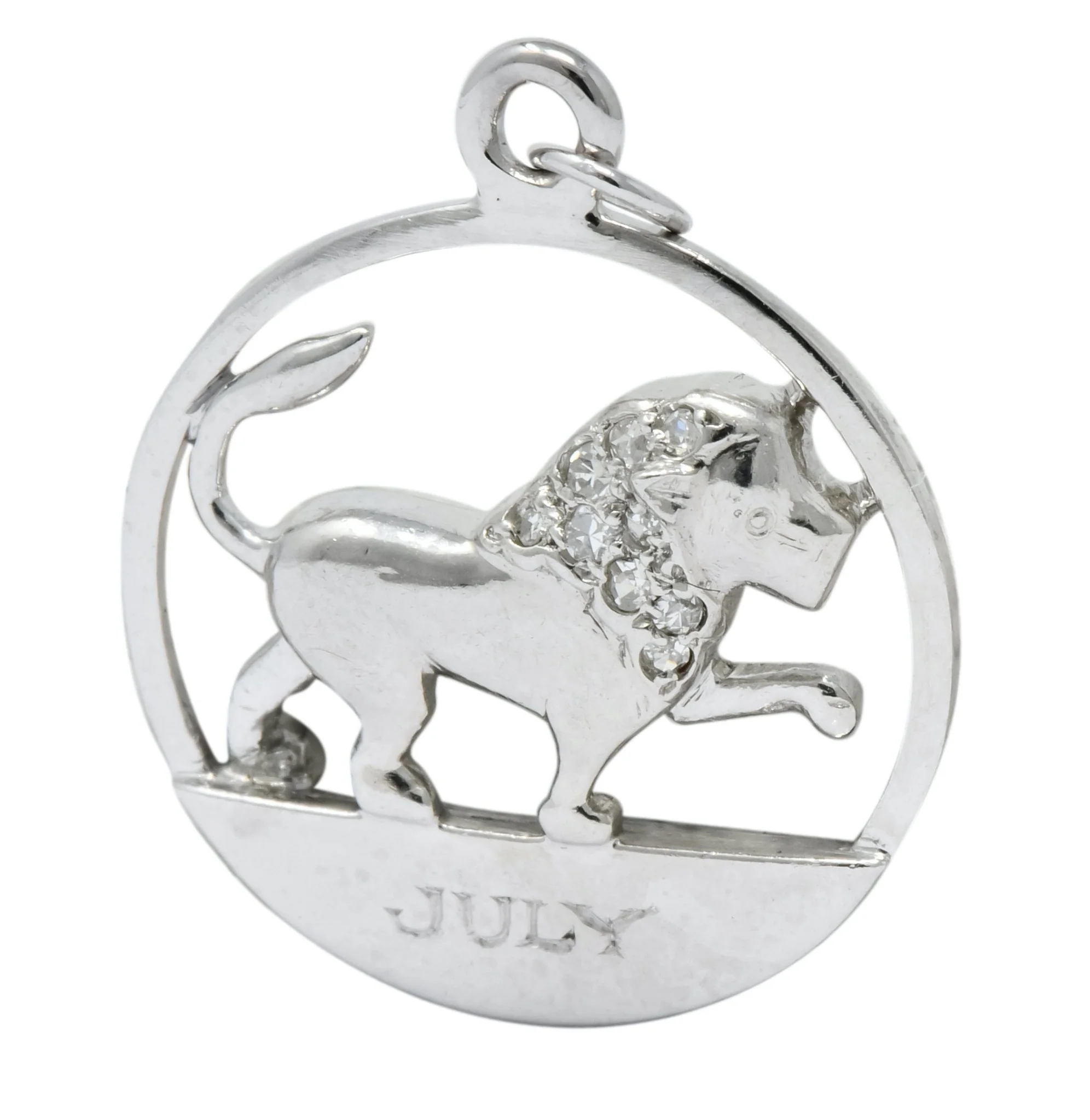 Edwardian Diamond Platinum Leo Lion Zodiac Charm - Image 4