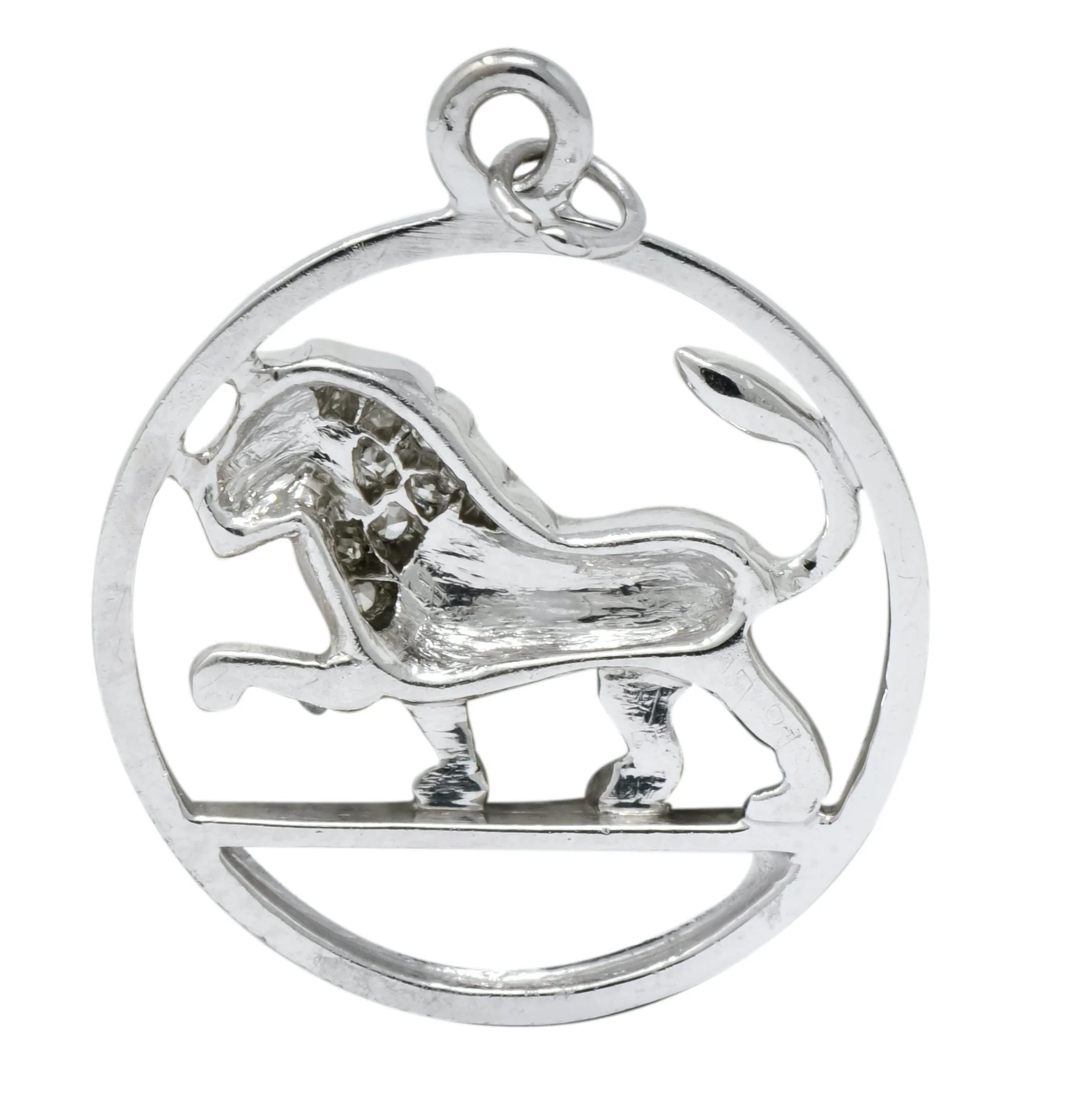 Edwardian Diamond Platinum Leo Lion Zodiac Charm - Image 5