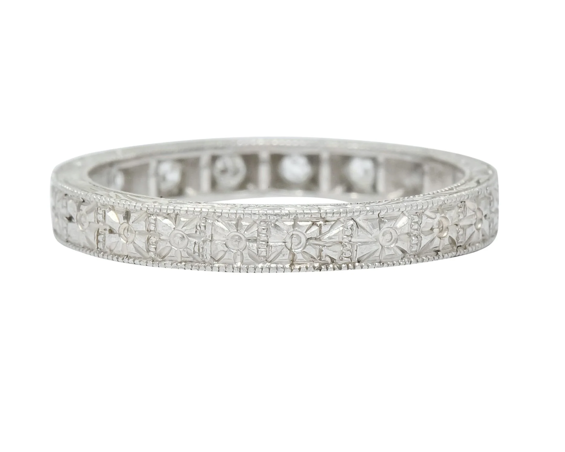 Edwardian Diamond Platinum Orange Blossom Band Stacking Ring - Image 3