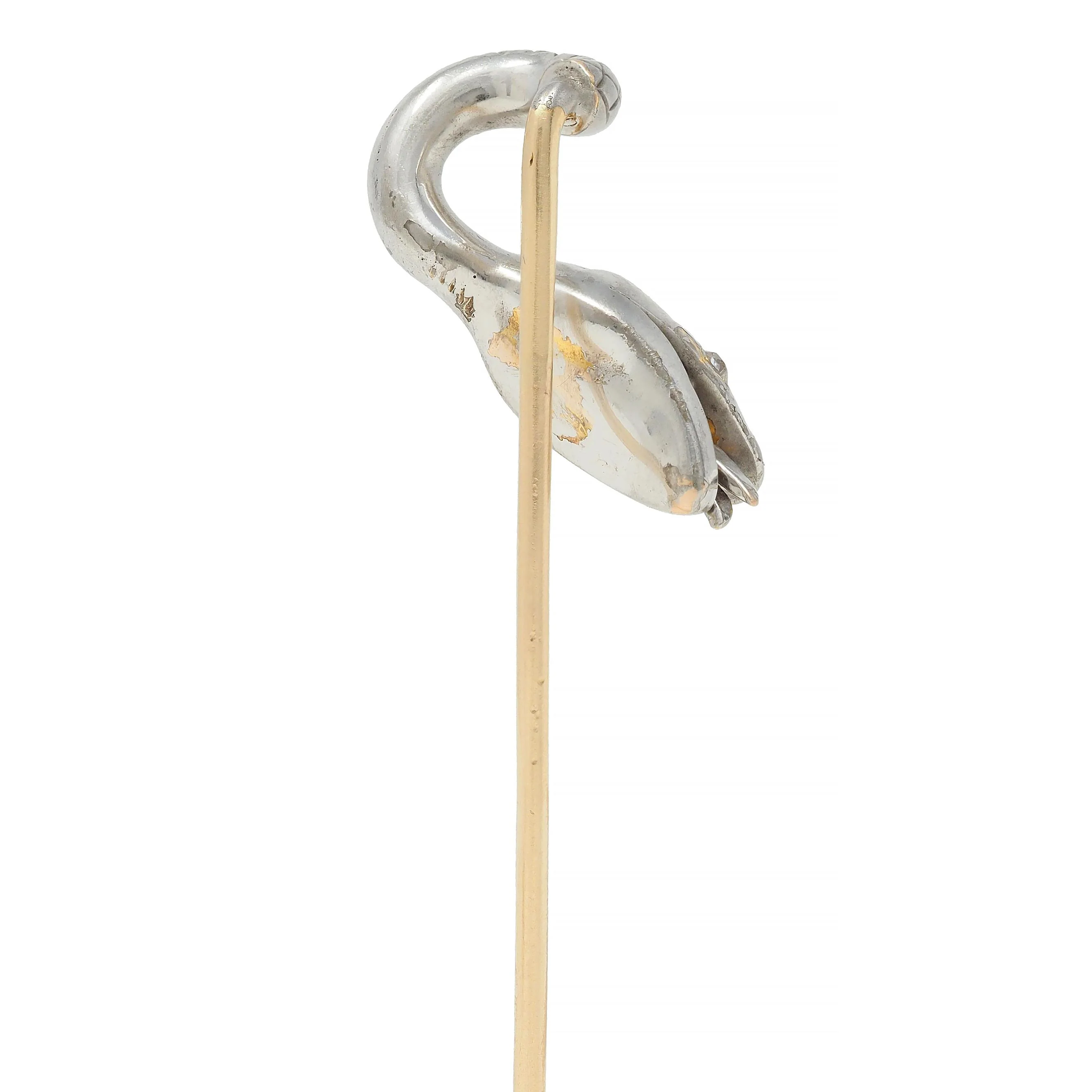 Edwardian Diamond Platinum-Topped 14 Karat Gold Antique Snake Stickpin - Image 4