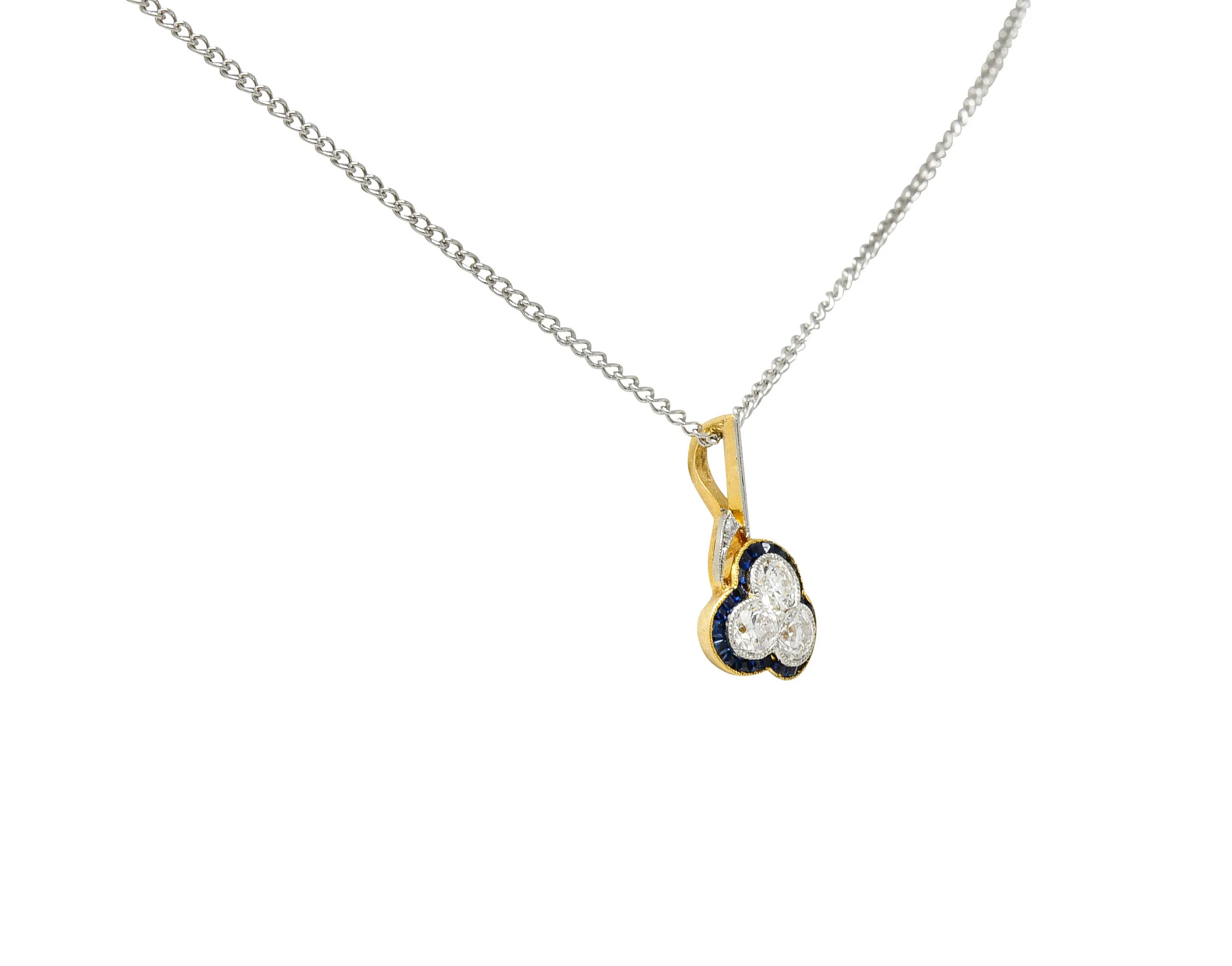 Edwardian Diamond Platinum-Topped 18 Karat Gold Clover Pendant Necklace - Image 3