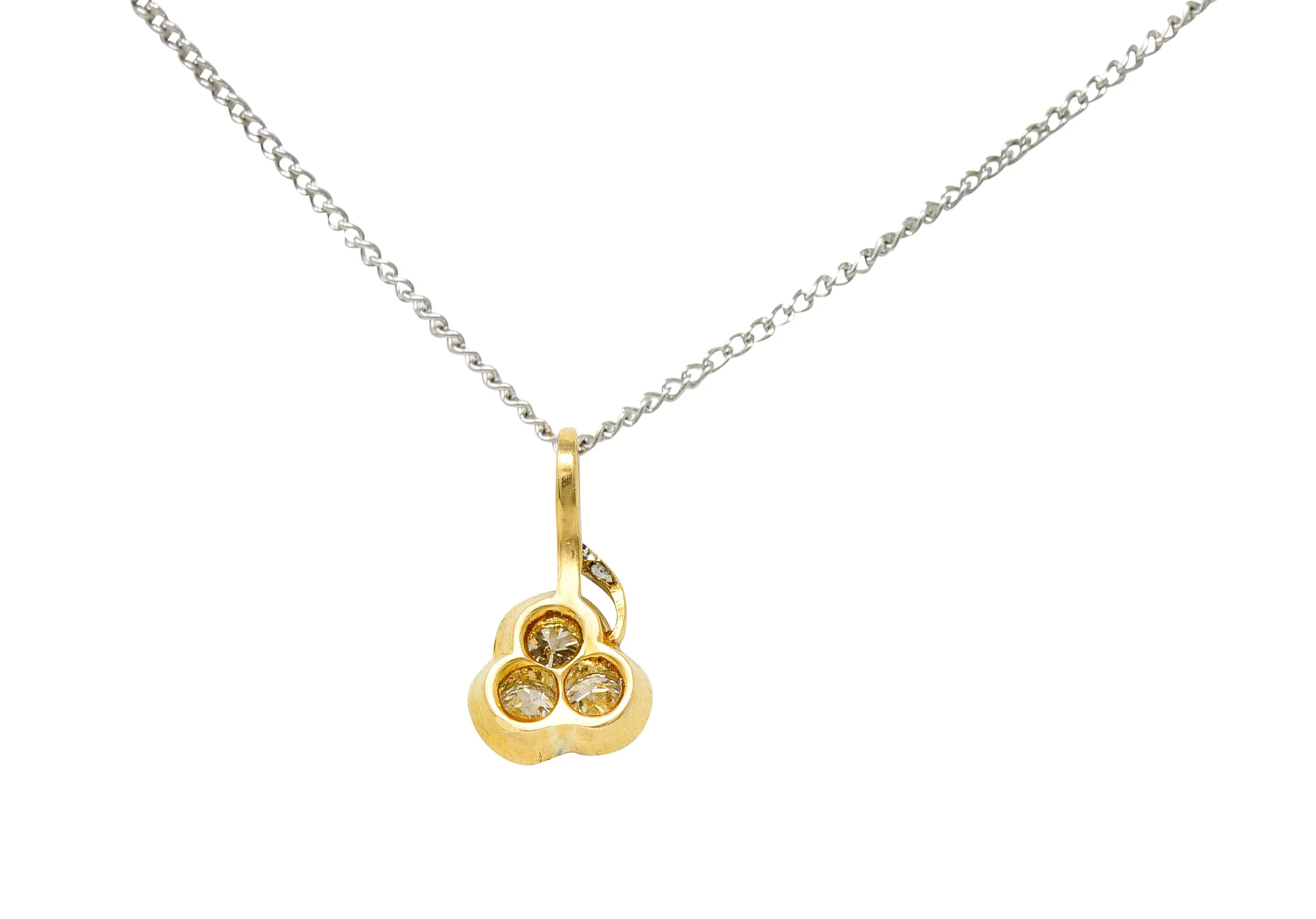 Edwardian Diamond Platinum-Topped 18 Karat Gold Clover Pendant Necklace - Image 4