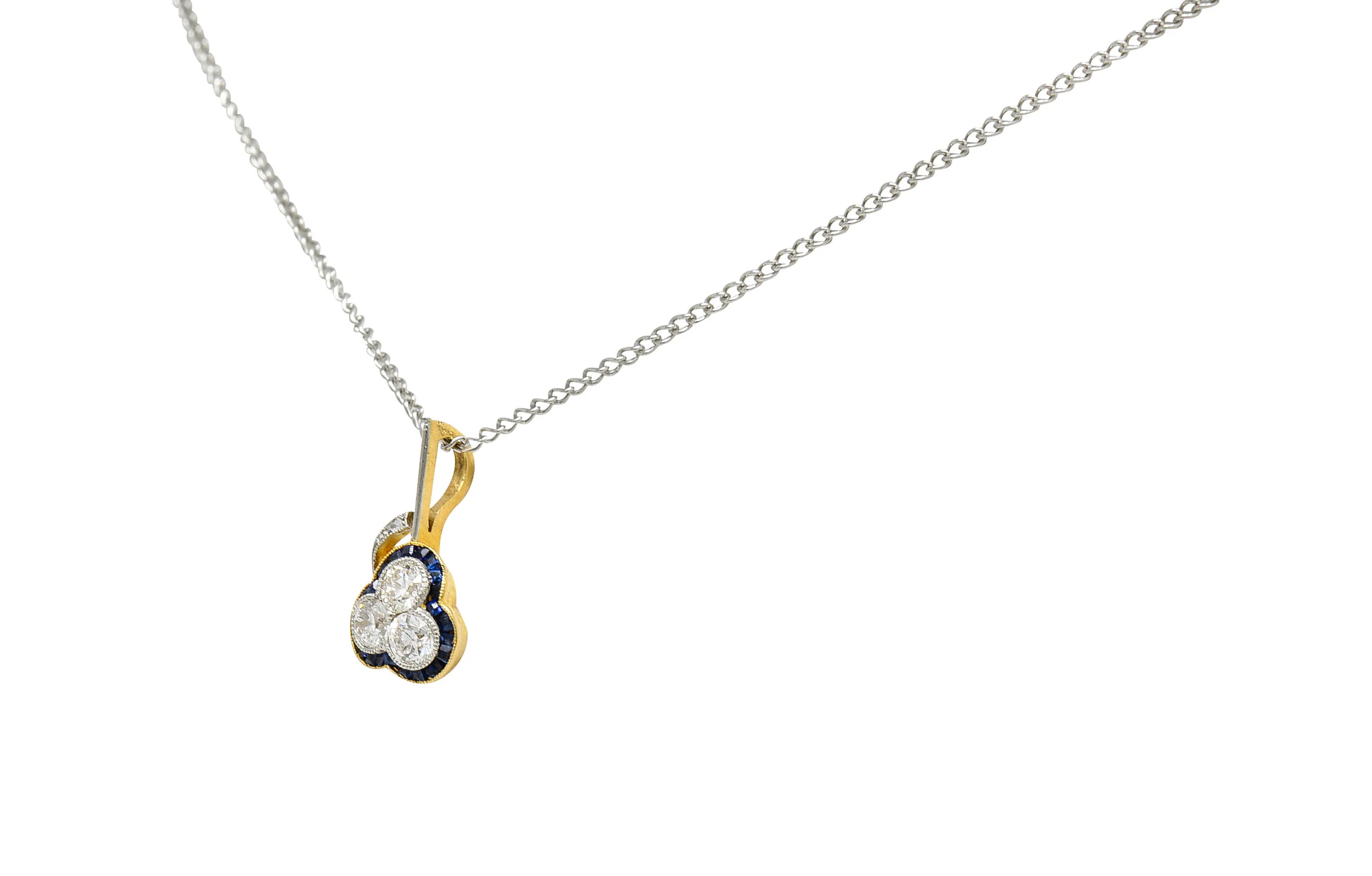 Edwardian Diamond Platinum-Topped 18 Karat Gold Clover Pendant Necklace - Image 5