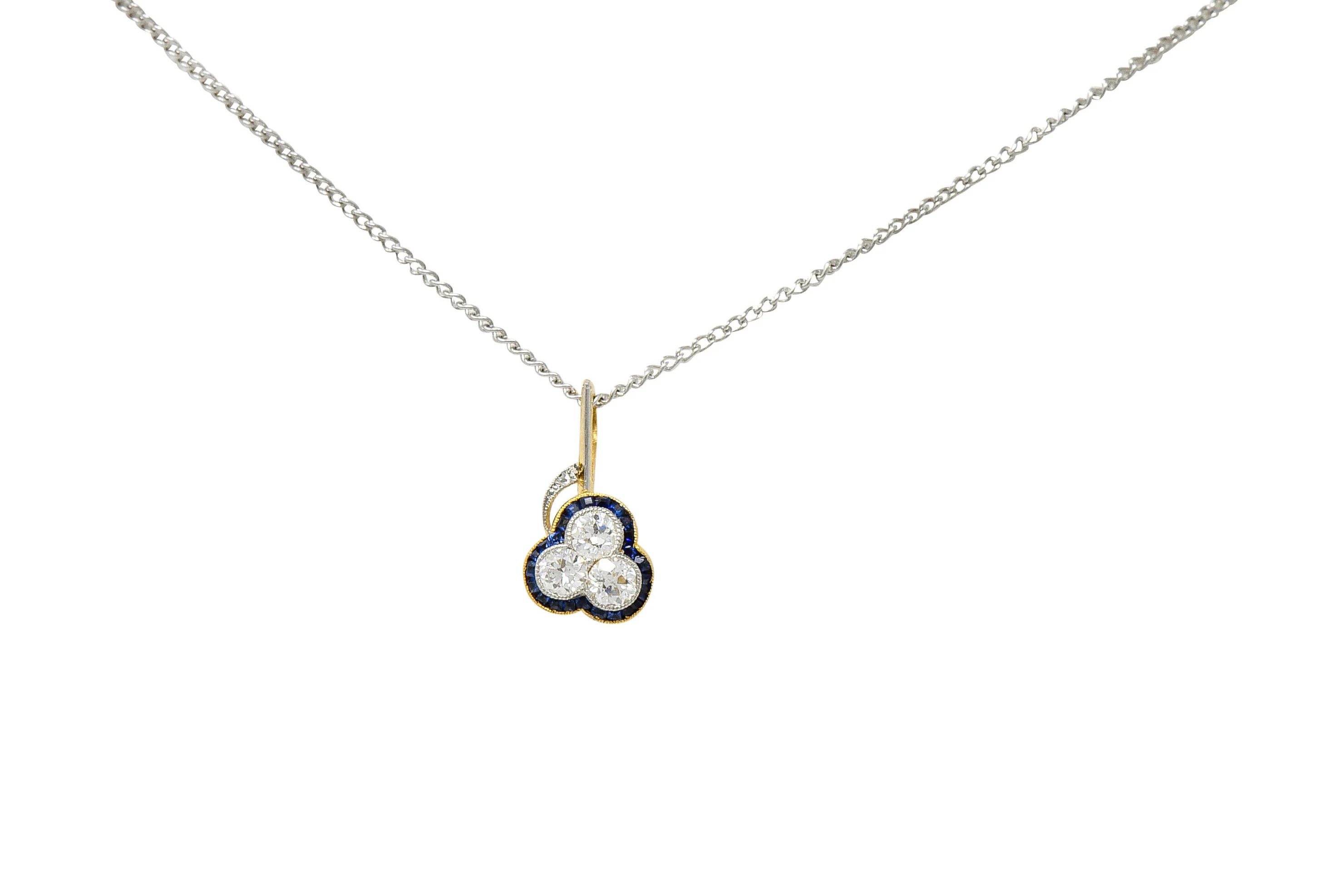 Edwardian Diamond Platinum-Topped 18 Karat Gold Clover Pendant Necklace - Image 6
