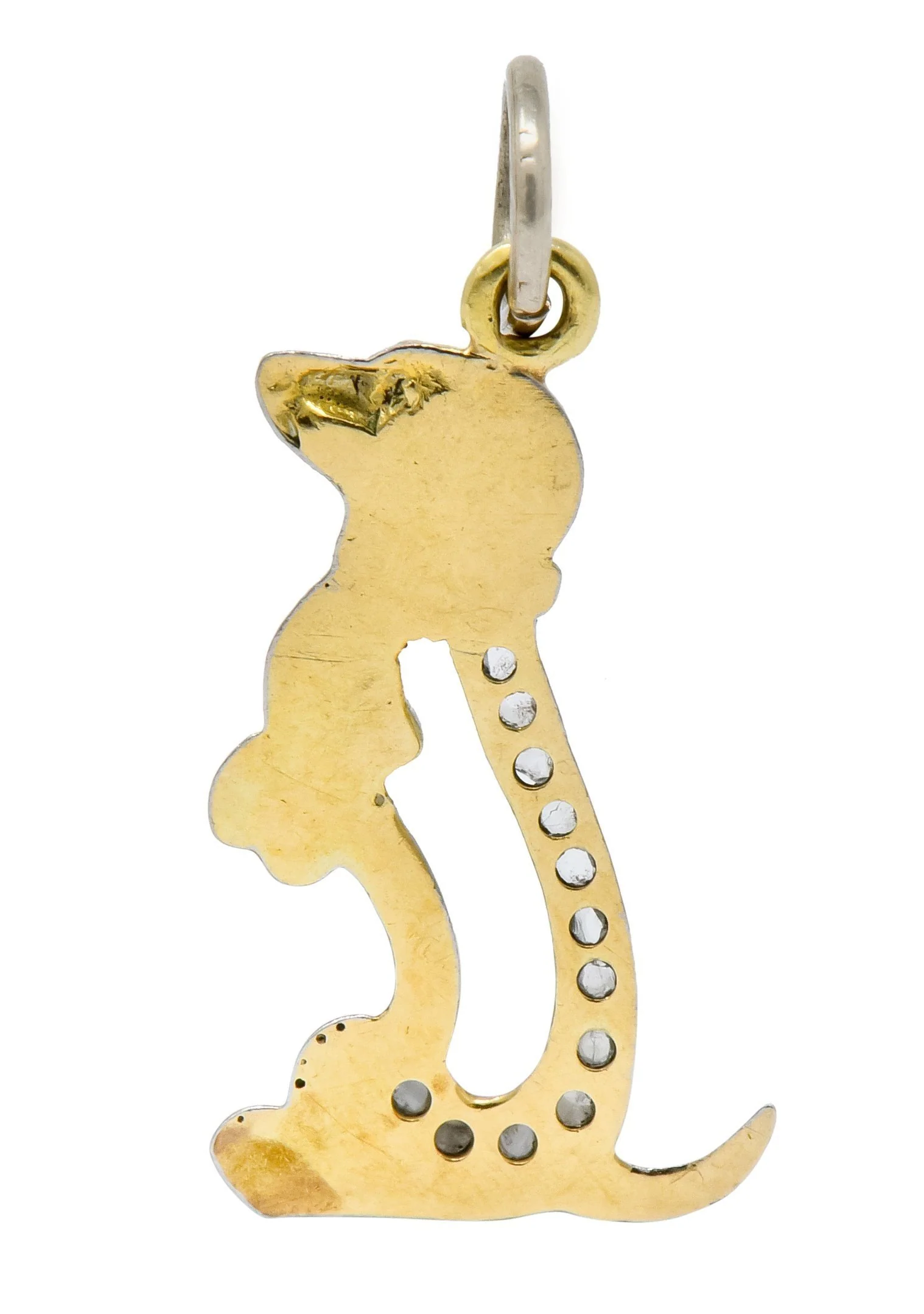 Edwardian Diamond Platinum-Topped 18 Karat Gold Dachshund Dog Charm - Image 4