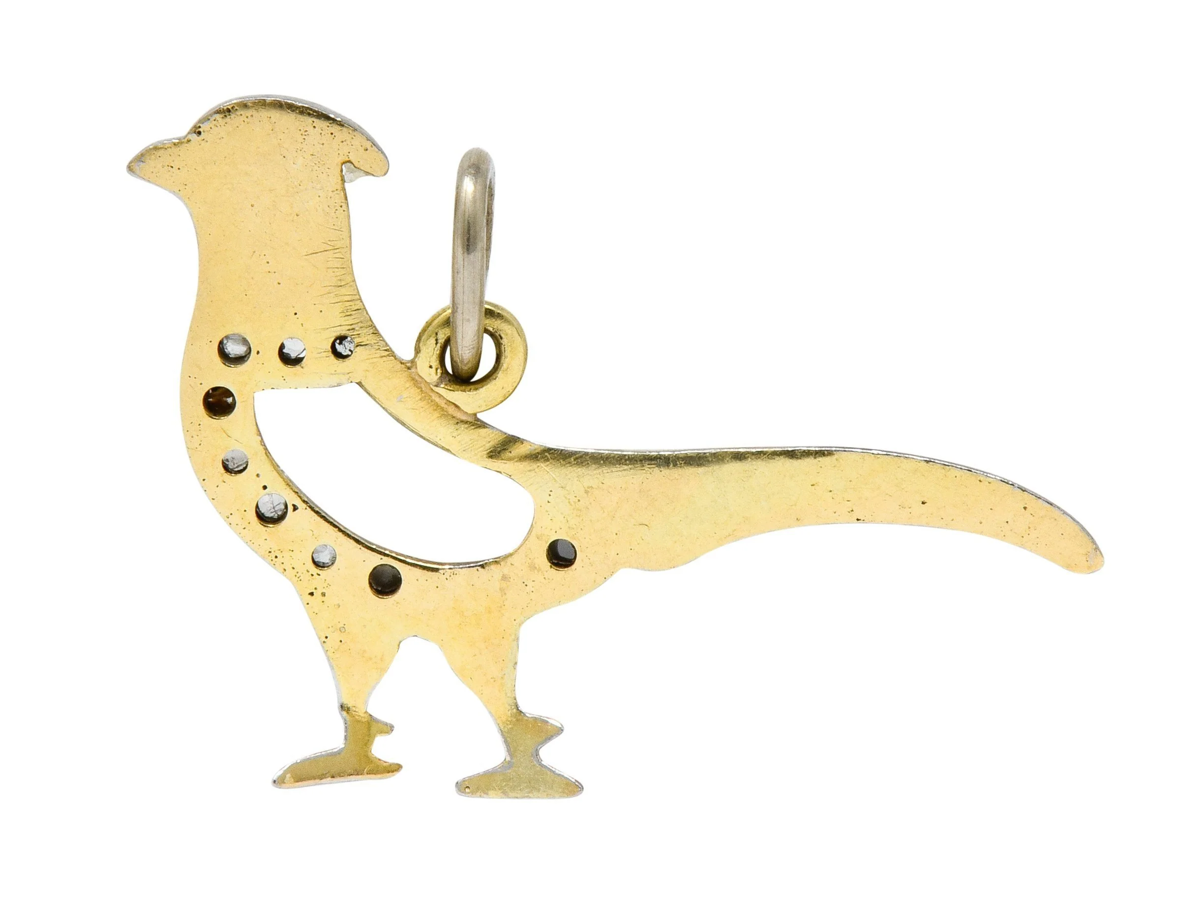Edwardian Diamond Platinum-Topped 18 Karat Gold Pheasant Bird Charm - Image 4