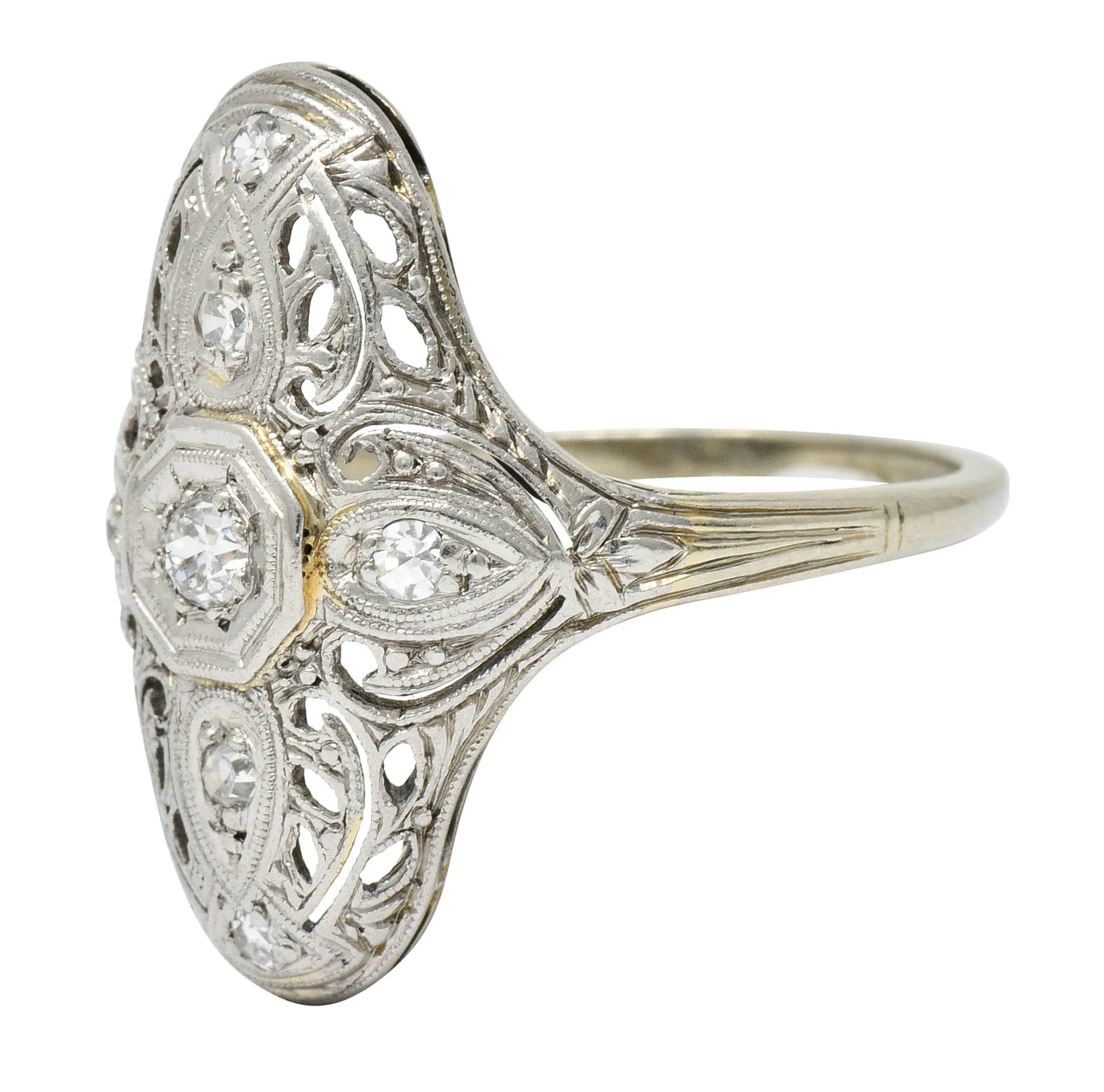 Edwardian Diamond Platinum-Topped 18 Karat White Gold Dinner Ring - Image 6