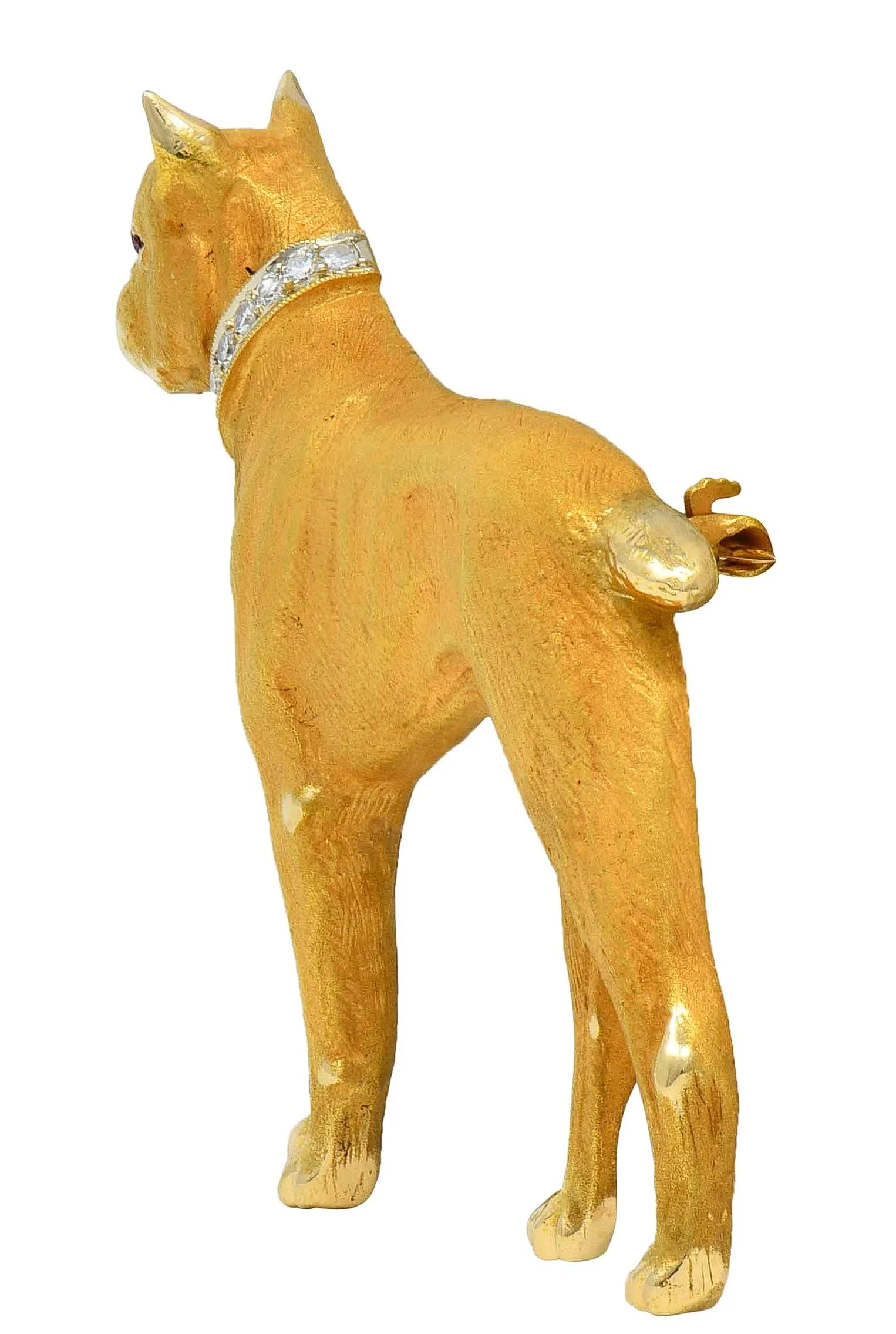 Edwardian Diamond Ruby 14 Karat Yellow Gold Antique Boxer Dog Brooch - Image 3