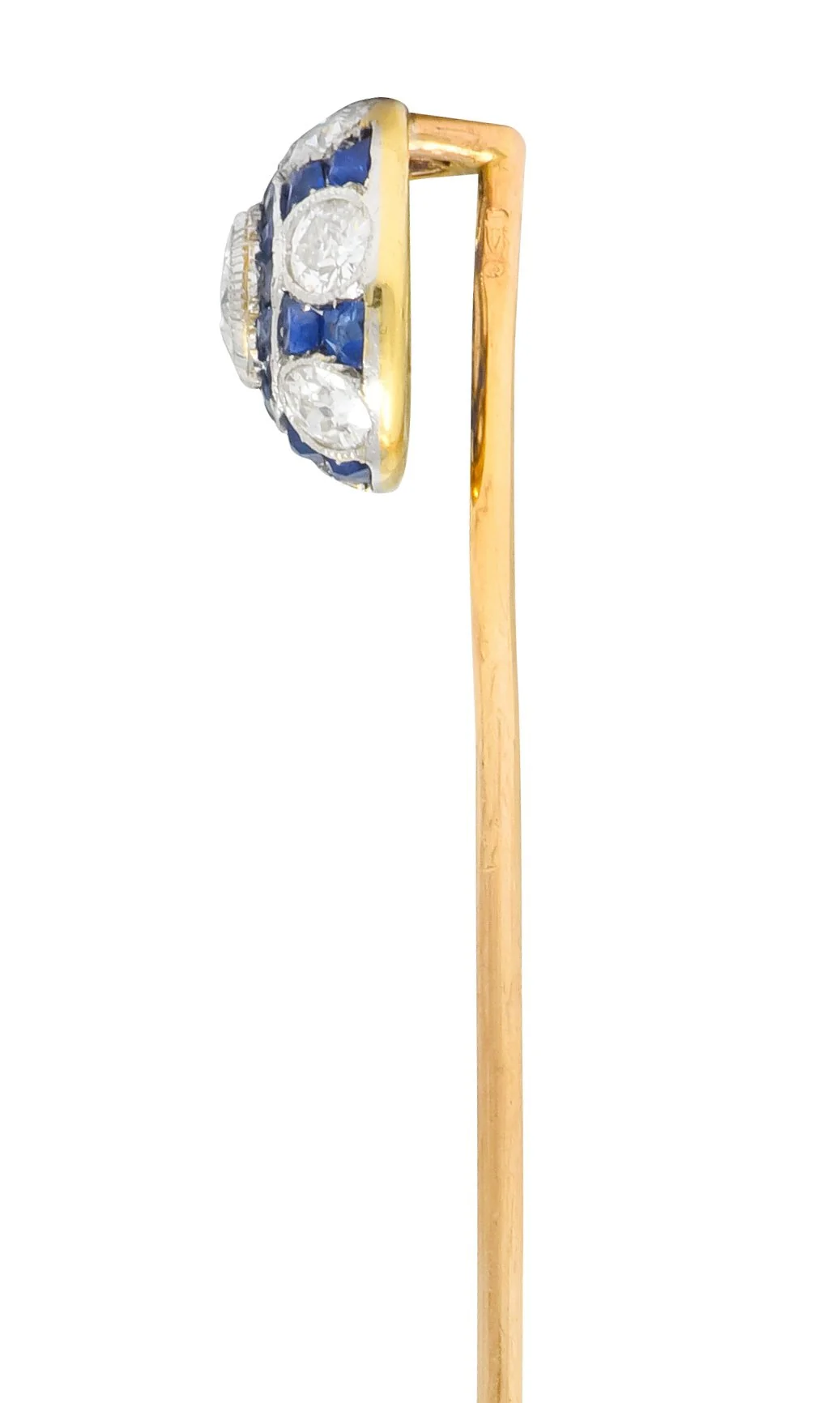 Edwardian Diamond Sapphire Platinum-Topped 18 Karat Gold Stickpin - Image 3
