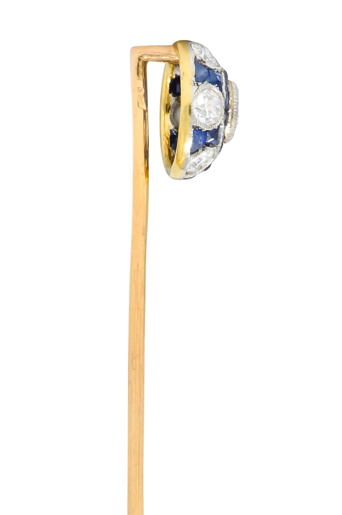 Edwardian Diamond Sapphire Platinum-Topped 18 Karat Gold Stickpin - Image 5