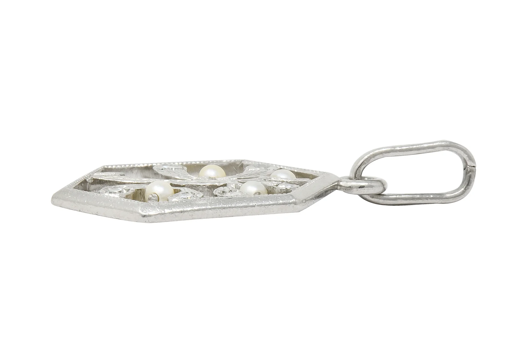 Edwardian Diamond Seed Pearl Platinum Hexagonal Maple Branch Charm - Image 6