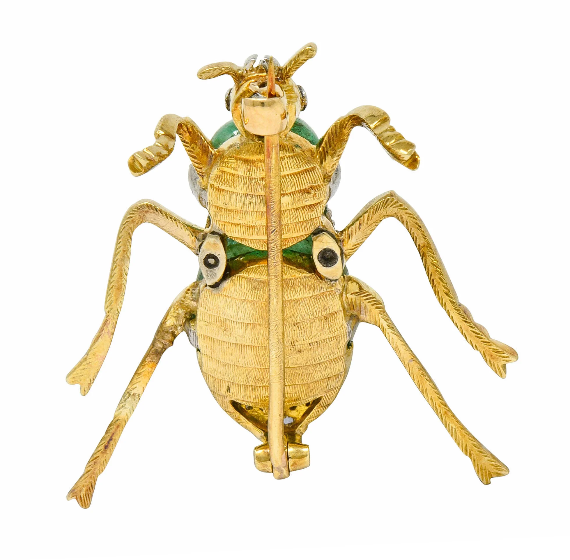 Edwardian Emerald Diamond Platinum-Topped 14 Karat Gold Insect Brooch - Image 4