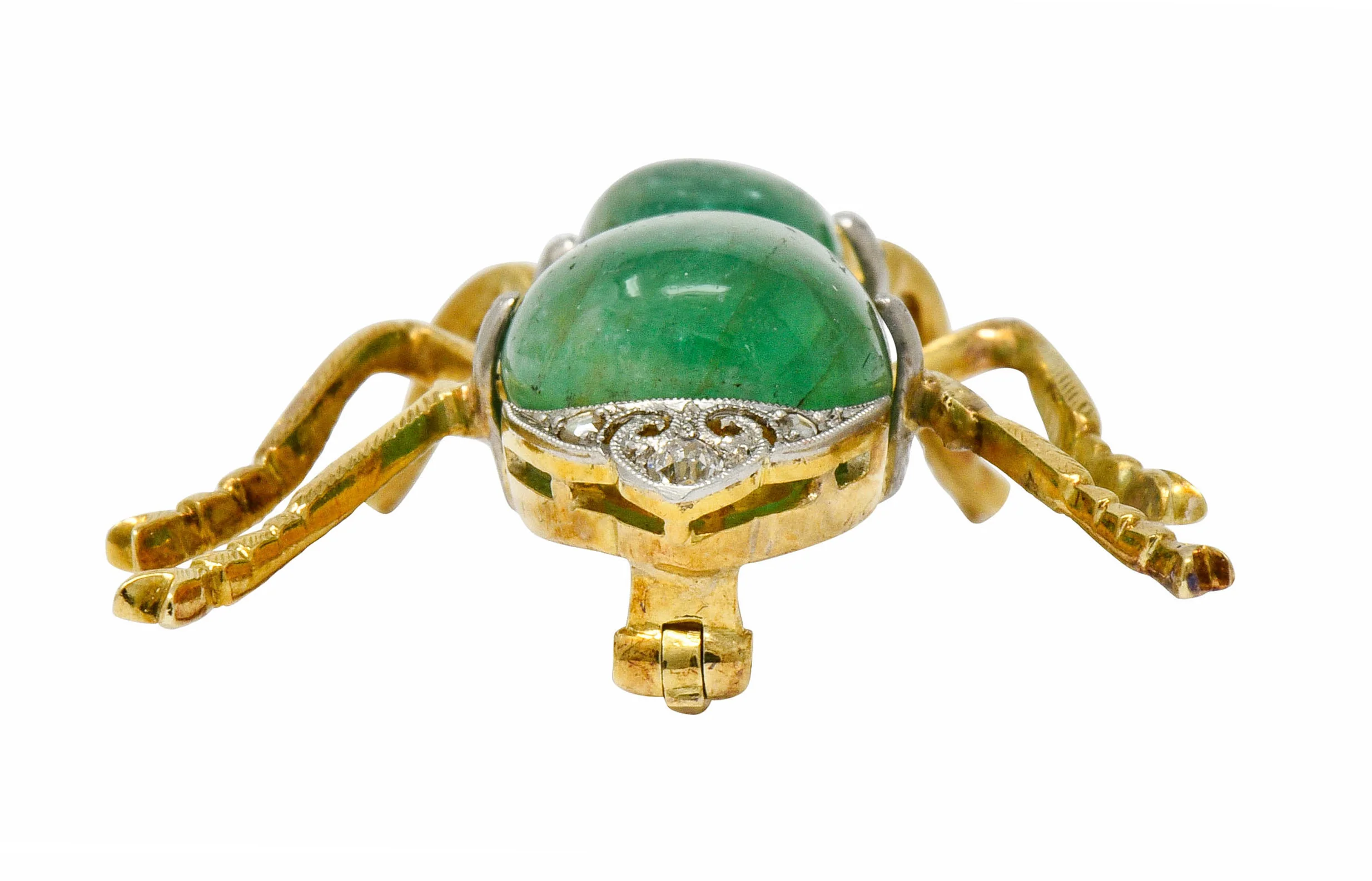 Edwardian Emerald Diamond Platinum-Topped 14 Karat Gold Insect Brooch - Image 9