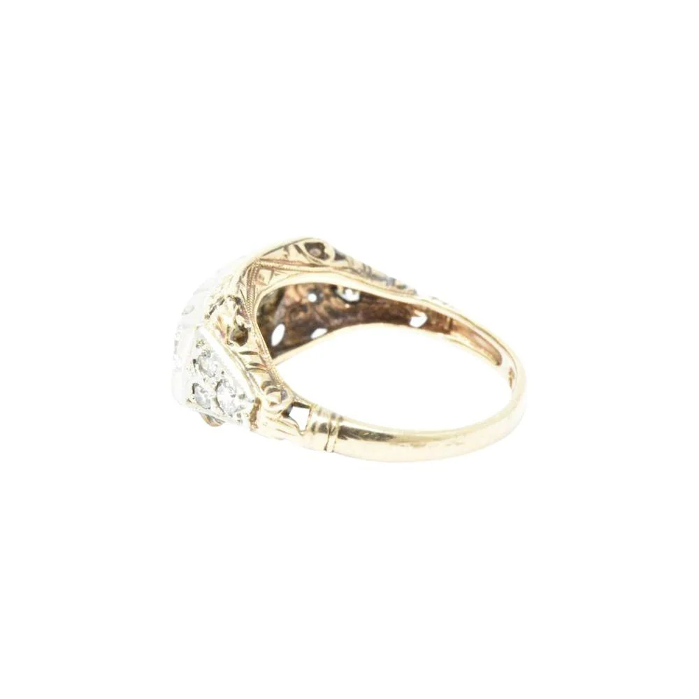 Edwardian European Cut Diamond Rose & Yellow Gold Diamond Three Stone Ring - Image 6
