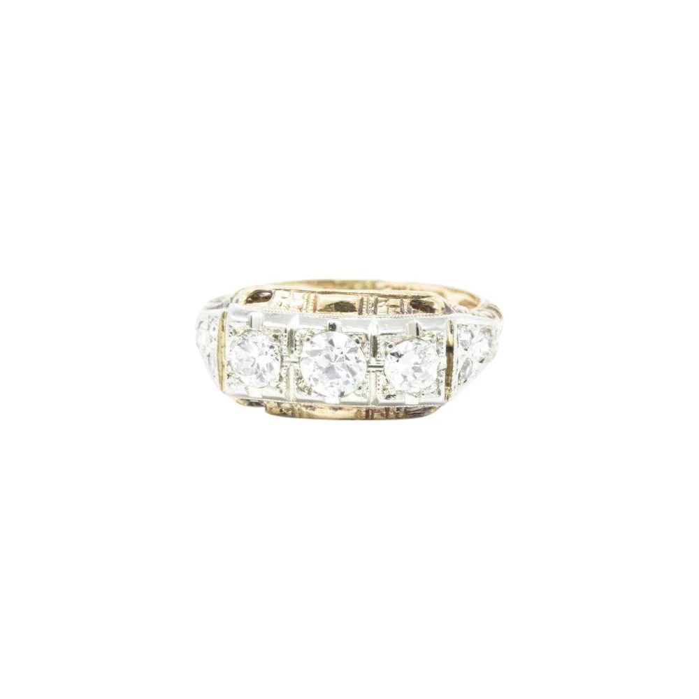 Edwardian European Cut Diamond Rose & Yellow Gold Diamond Three Stone Ring - Image 7