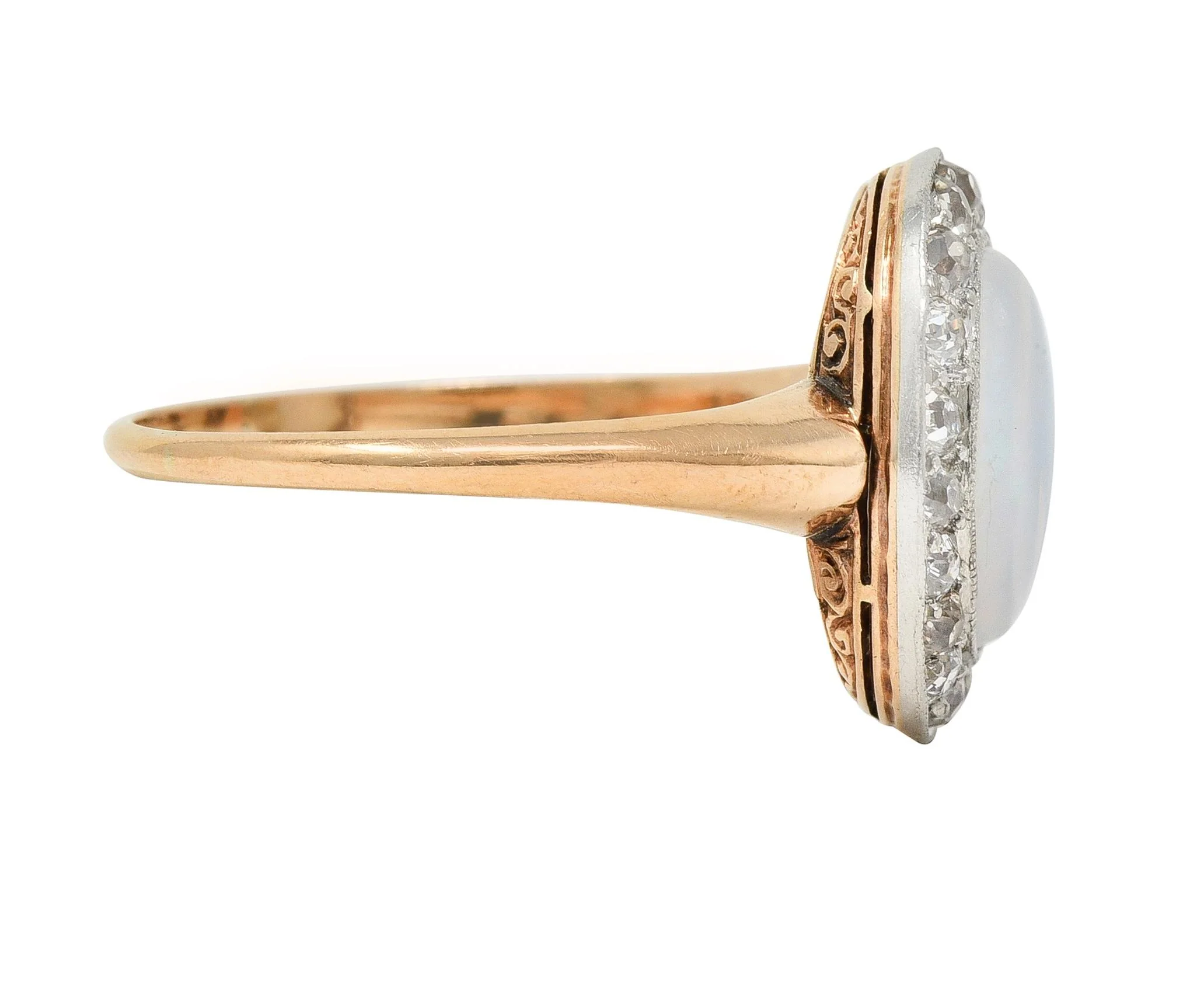Edwardian Jelly Opal Diamond Platinum 18 Karat Rose Gold Antique Halo Ring - Image 3