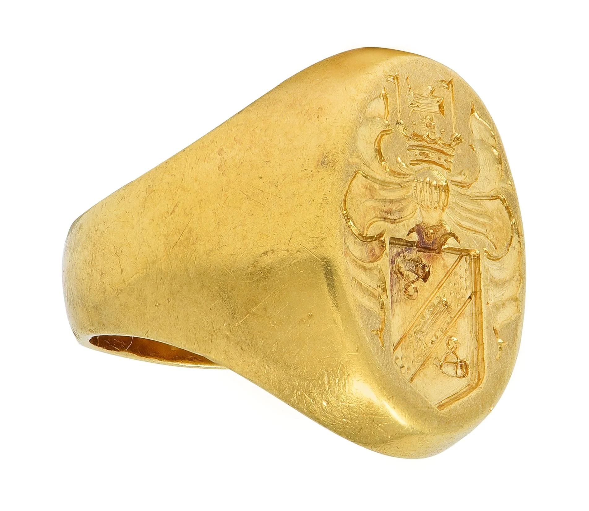 Edwardian Merrin 18 Karat Yellow Gold Antique Heraldic Crest Signet Ring - Image 2