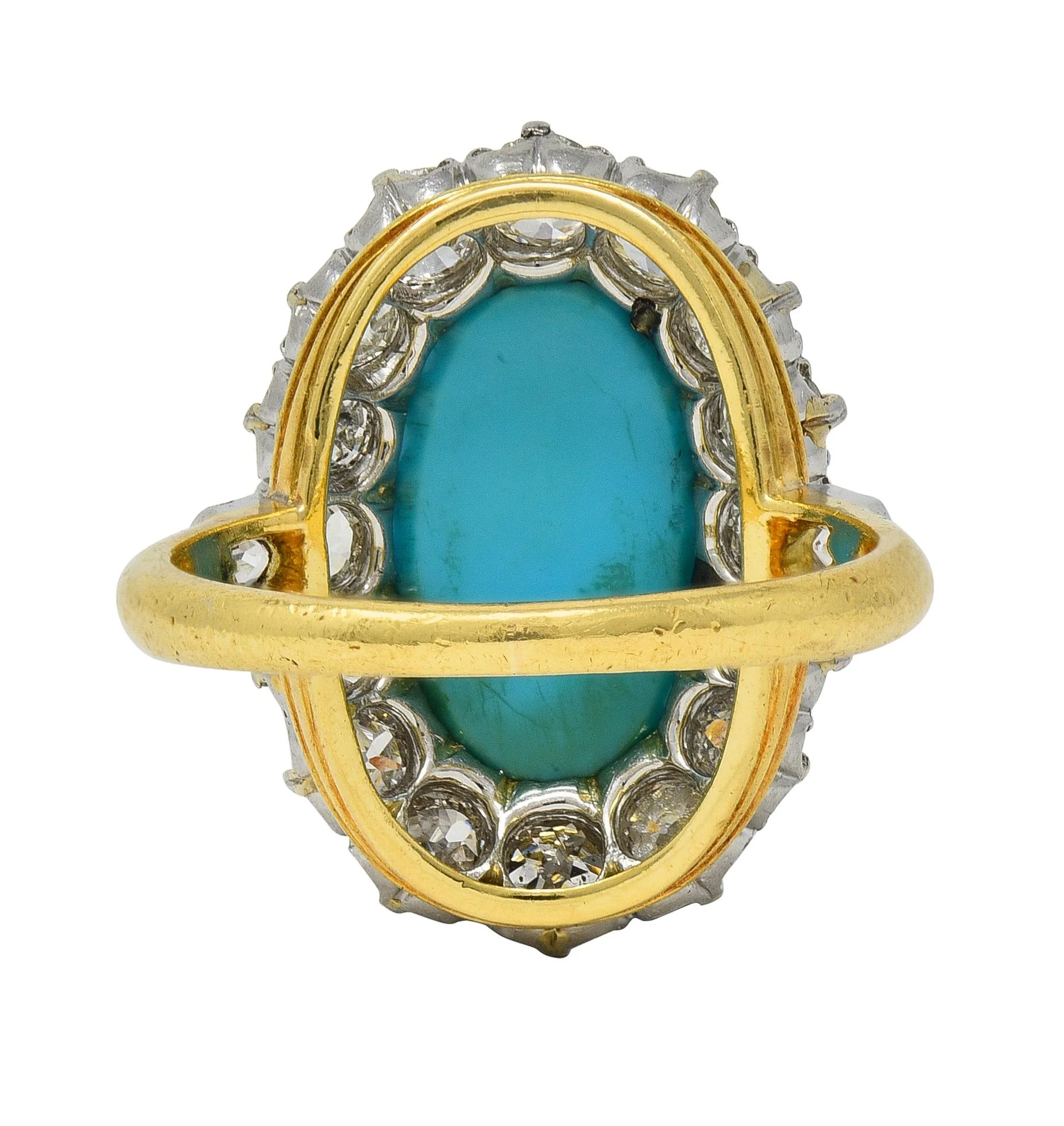 Edwardian Mine Diamond Robin's Egg Turquoise Platinum 18K Gold Antique Halo Ring - Image 3