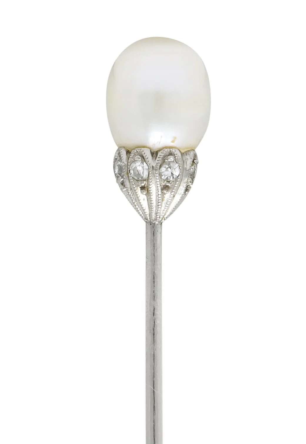 Edwardian Natural Freshwater Pearl Diamond Platinum Stickpin GIA