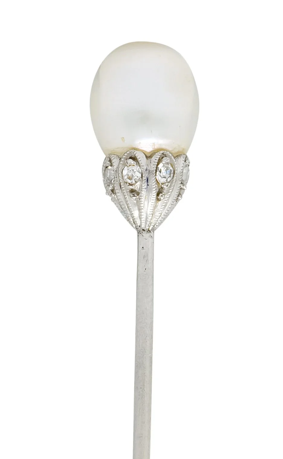 Edwardian Natural Freshwater Pearl Diamond Platinum Stickpin GIA - Image 4