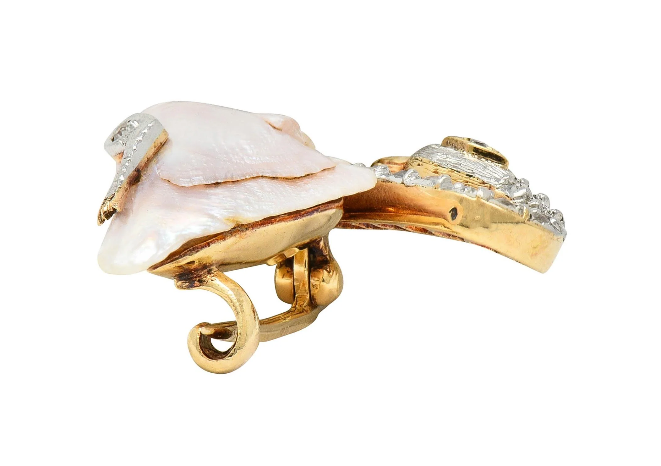 Edwardian Natural Pearl Diamond 14 Karat Gold Platinum Swan Bird Antique Brooch - Image 6