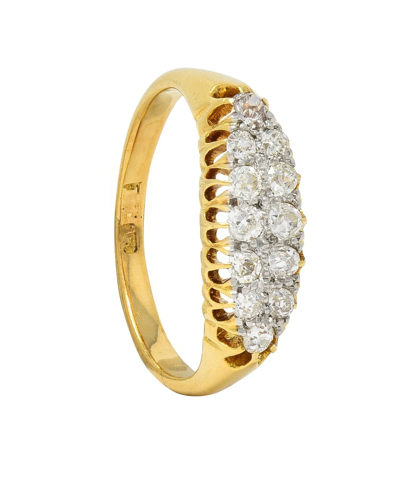 Edwardian Old European Diamond Platinum 18 Karat Gold Antique Cluster Band Ring - Image 10
