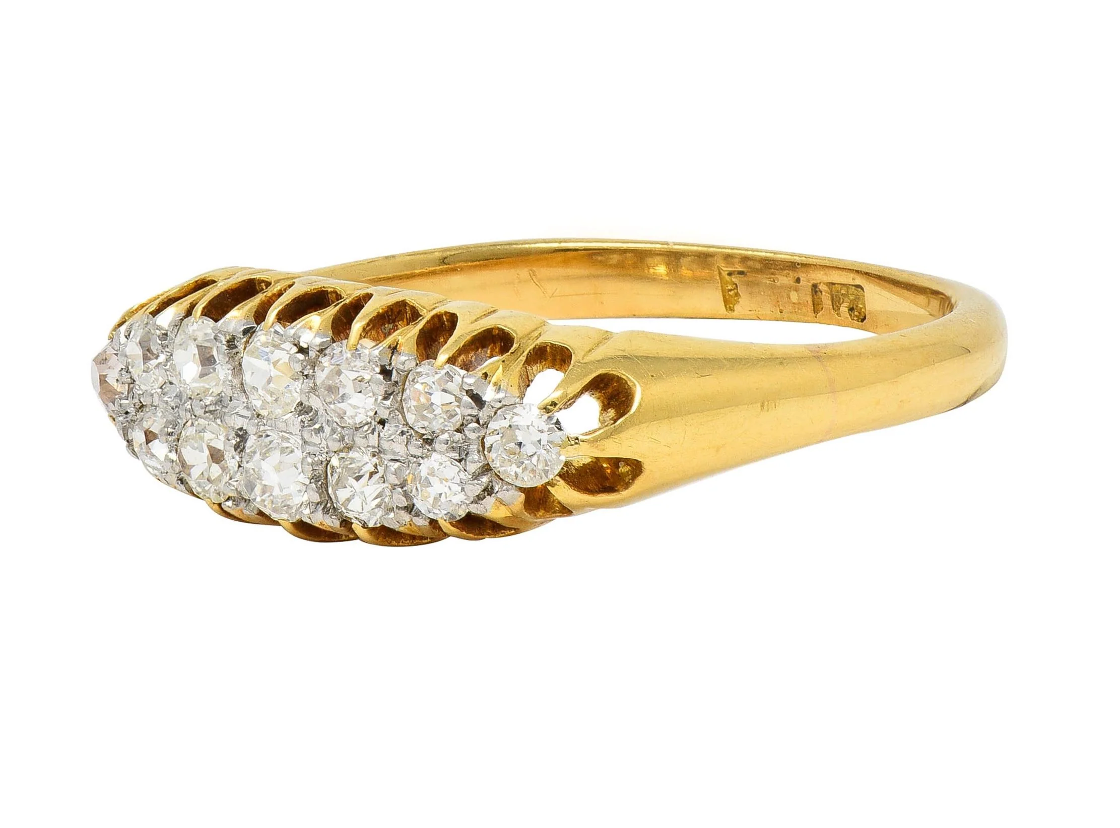 Edwardian Old European Diamond Platinum 18 Karat Gold Antique Cluster Band Ring - Image 6