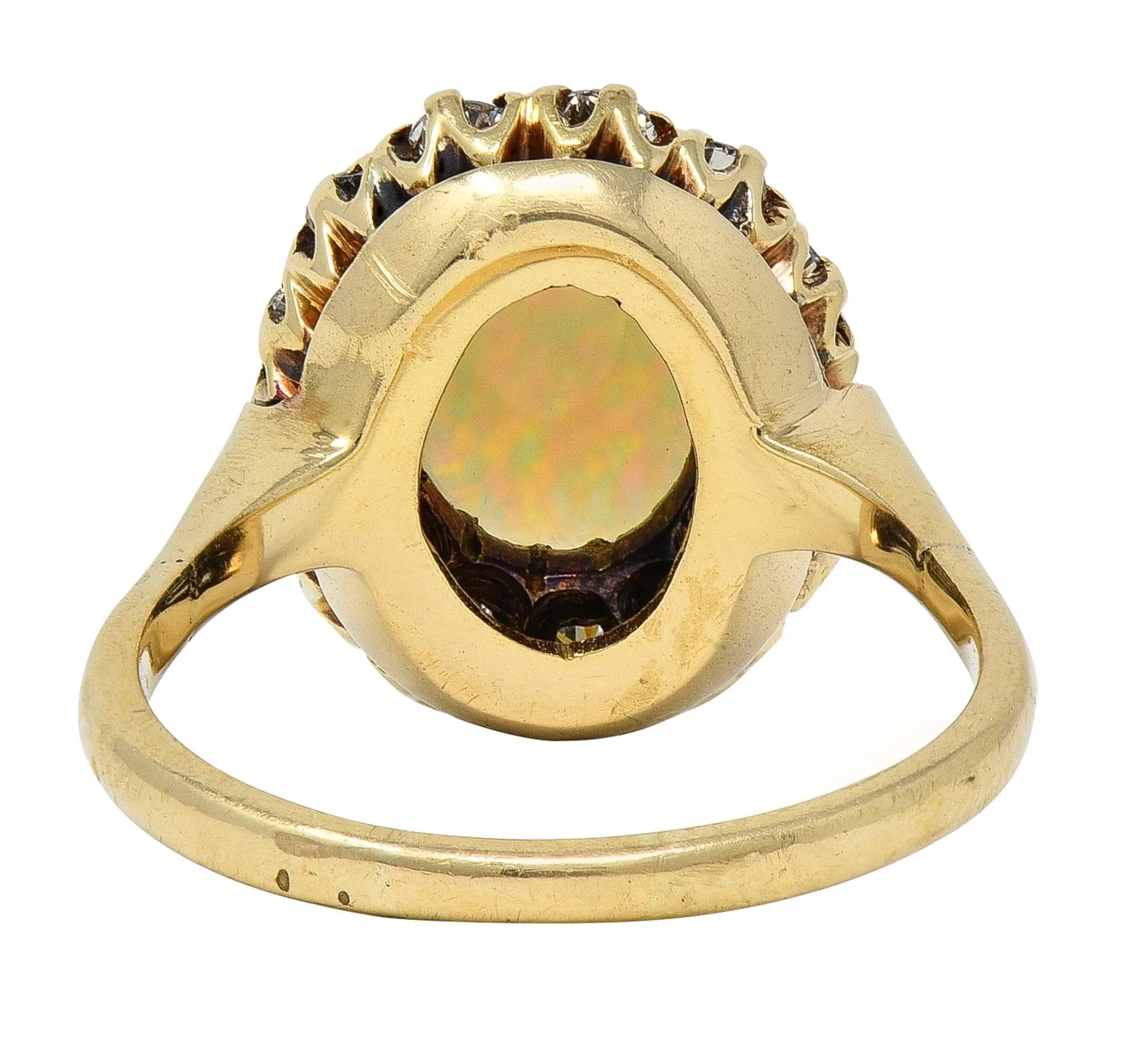 Edwardian Opal Diamond Platinum 14 Karat Yellow Gold Antique Halo Ring - Image 3