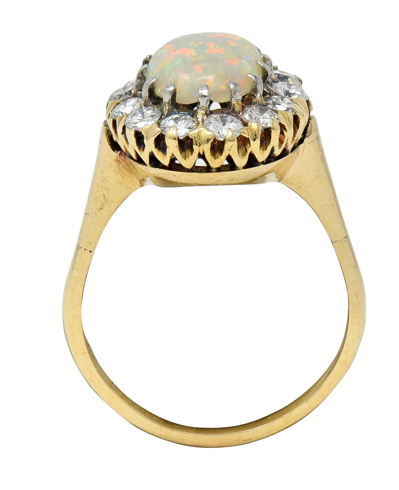 Edwardian Opal Diamond Platinum 14 Karat Yellow Gold Antique Halo Ring - Image 5