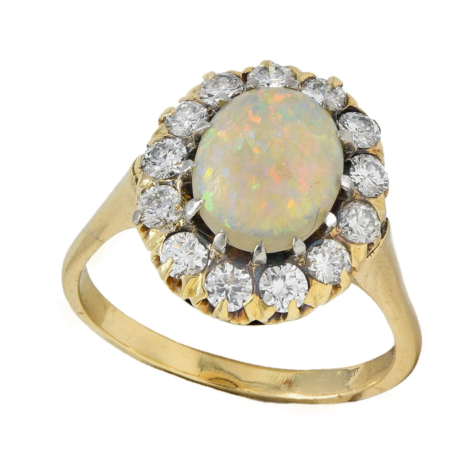 Edwardian Opal Diamond Platinum 14 Karat Yellow Gold Antique Halo Ring - Image 6