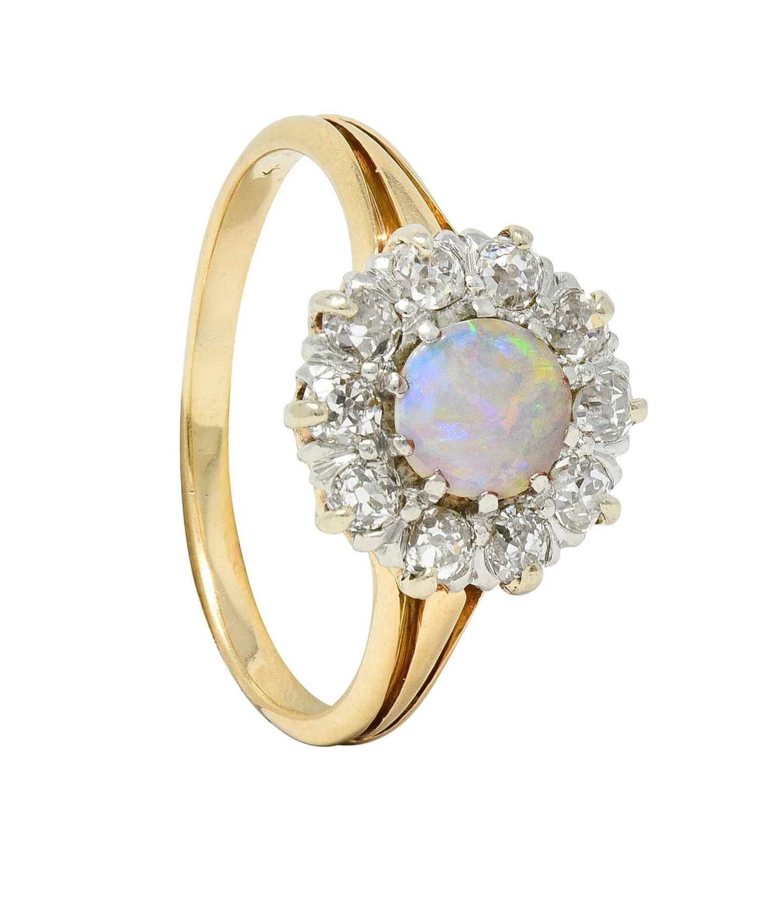Edwardian Opal Diamond Platinum 14 Karat Yellow Gold Antique Halo Ring - Image 10