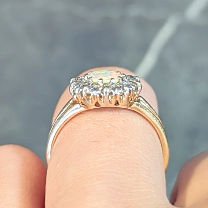 Edwardian Opal Diamond Platinum 14 Karat Yellow Gold Antique Halo Ring - Image 12