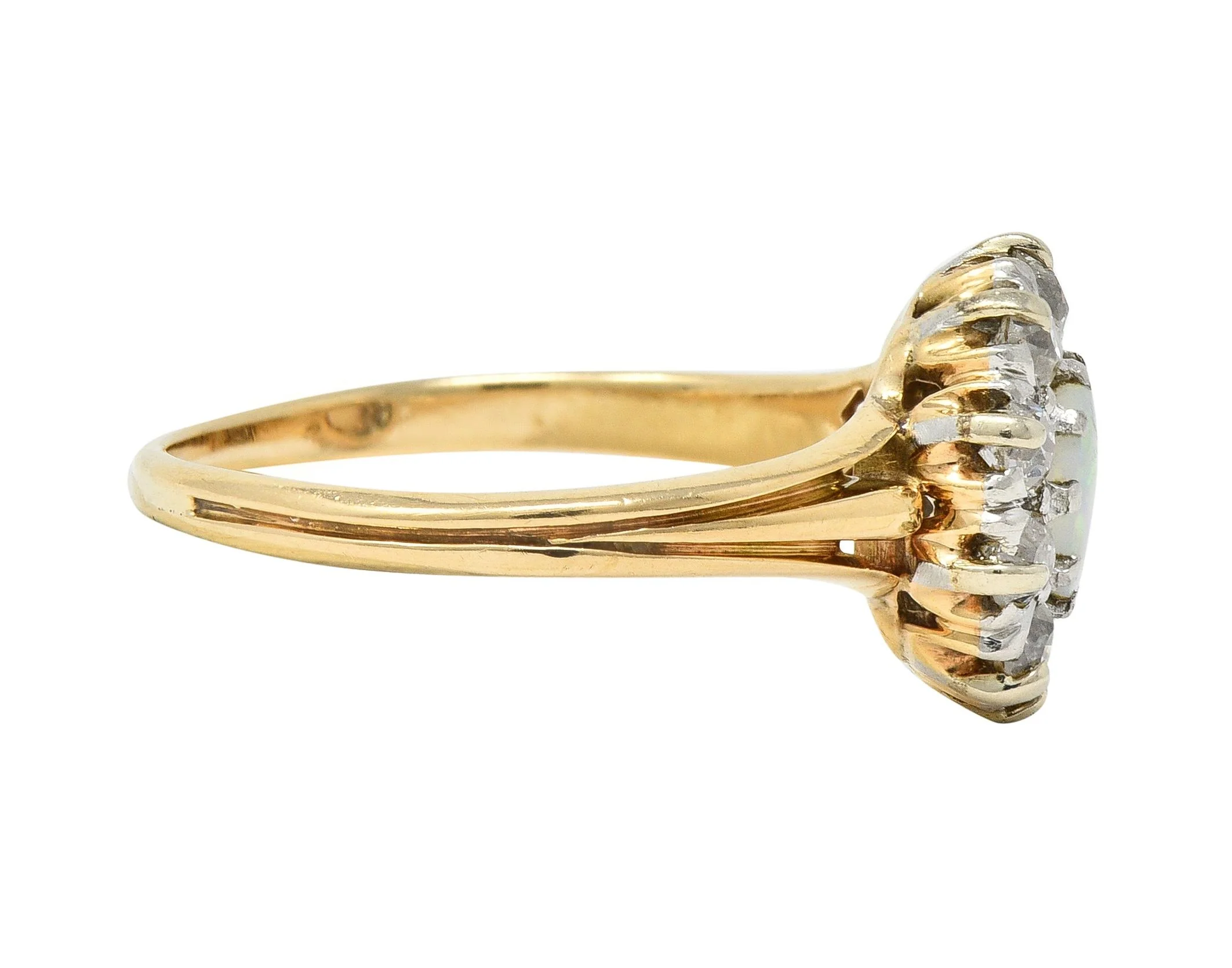 Edwardian Opal Diamond Platinum 14 Karat Yellow Gold Antique Halo Ring - Image 3