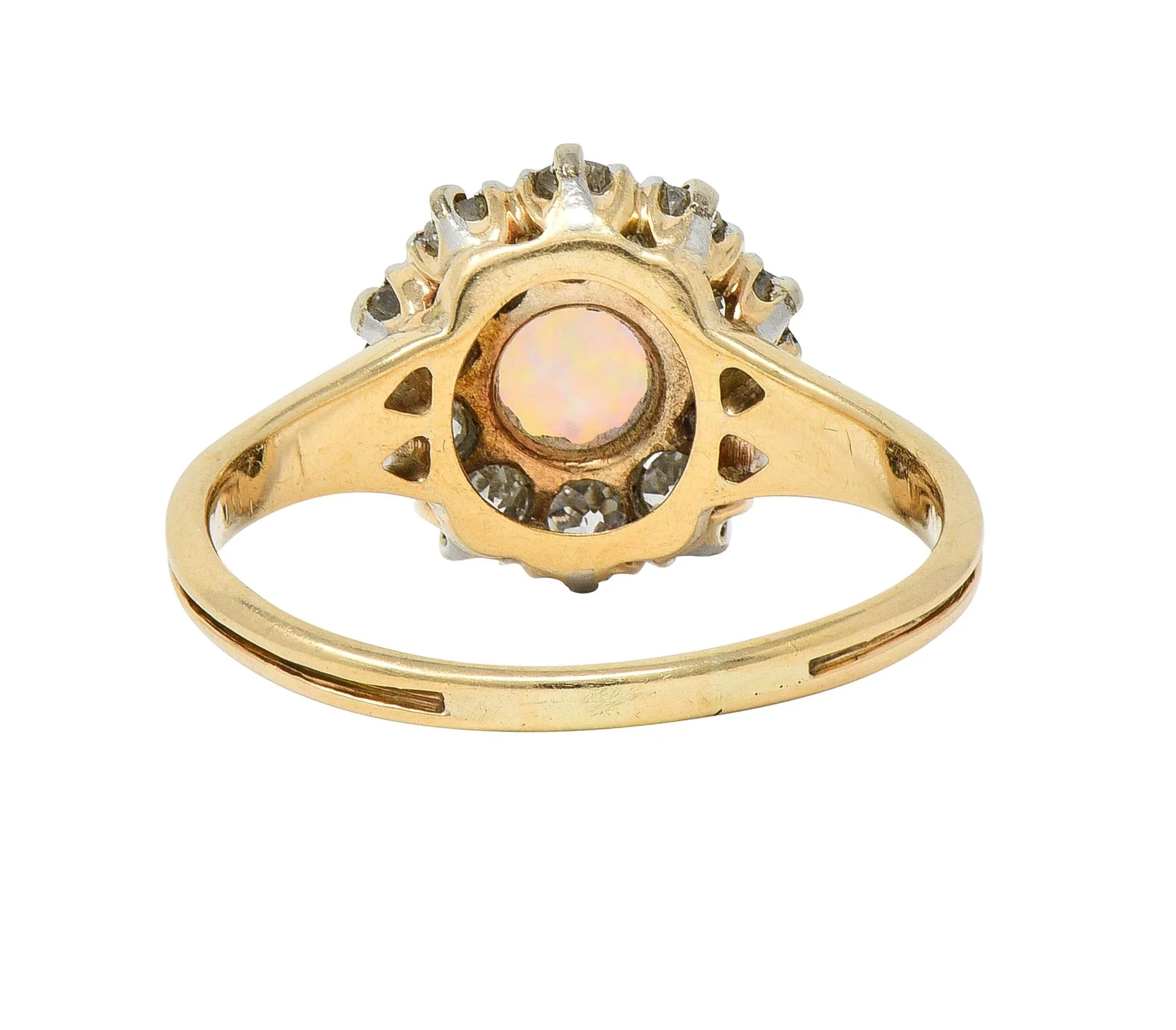 Edwardian Opal Diamond Platinum 14 Karat Yellow Gold Antique Halo Ring - Image 4