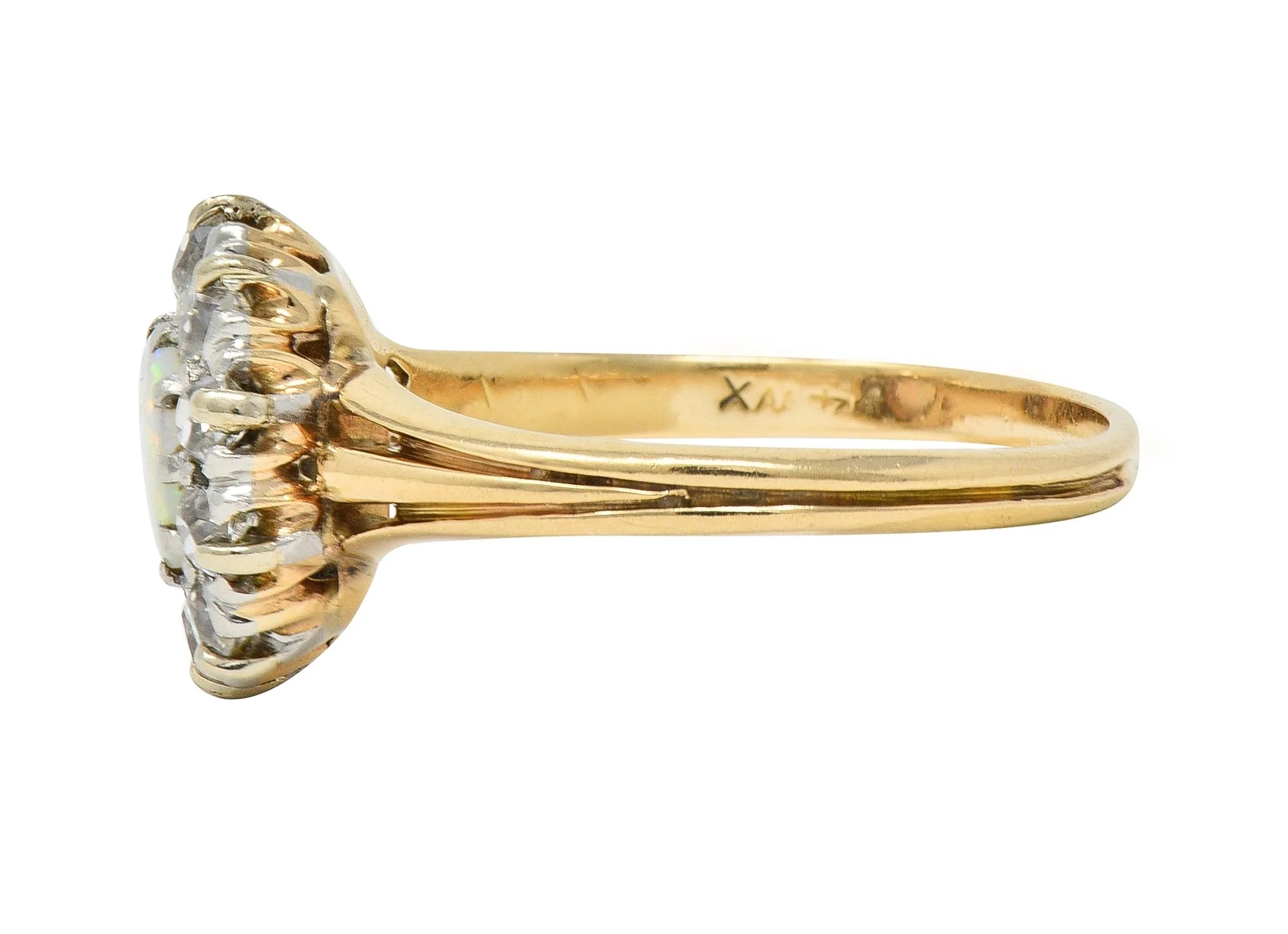 Edwardian Opal Diamond Platinum 14 Karat Yellow Gold Antique Halo Ring - Image 5