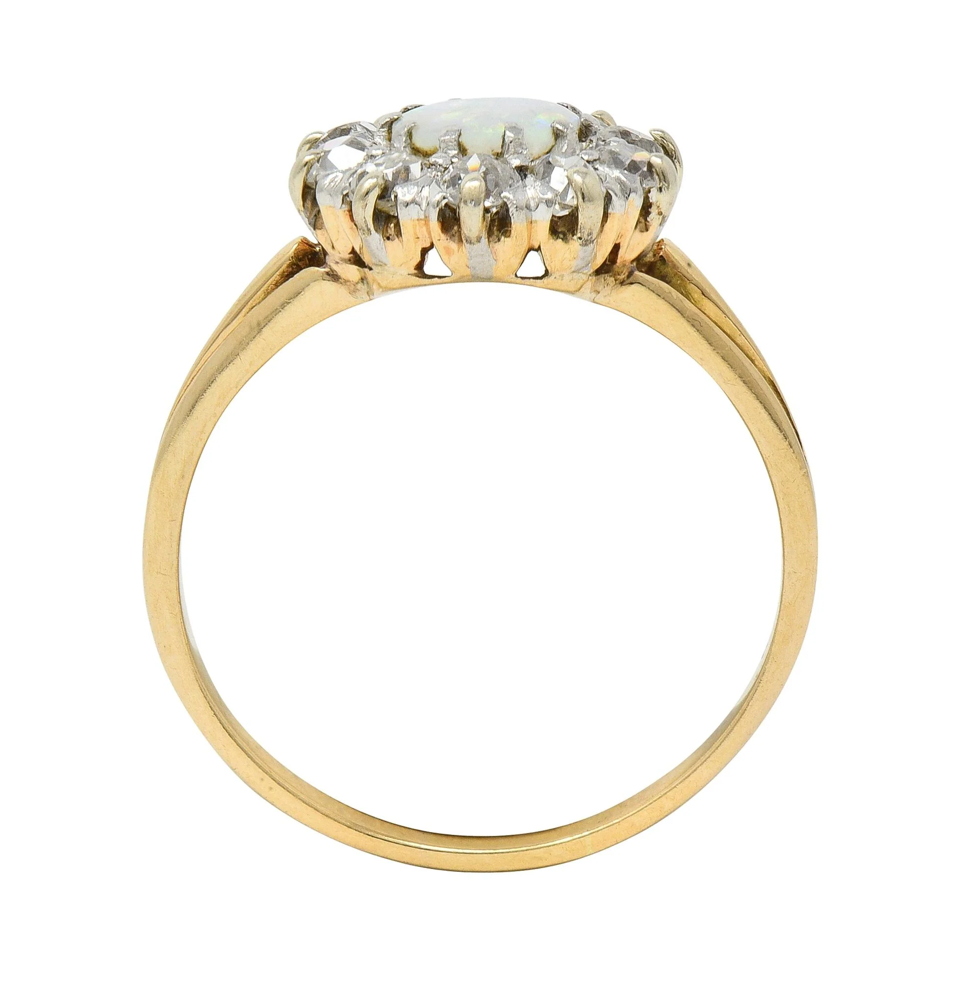 Edwardian Opal Diamond Platinum 14 Karat Yellow Gold Antique Halo Ring - Image 9