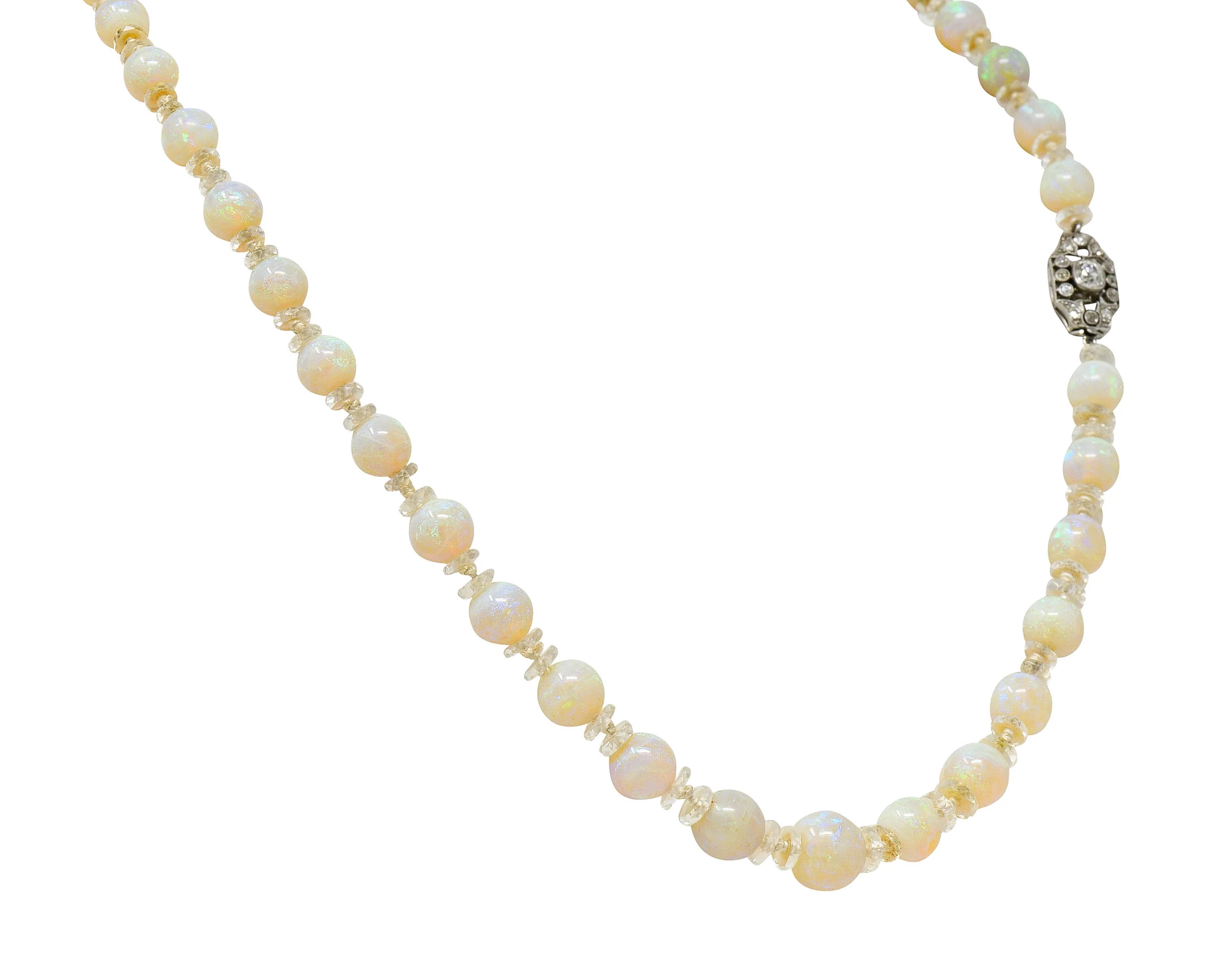 Edwardian Opal Diamond Rock Crystal Platinum Strand Necklace - Image 3