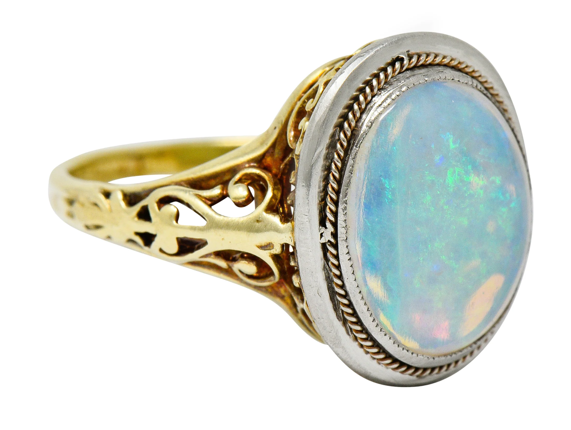 Edwardian Opal Platinum-Topped 15 Karat Gold Statement Ring - Image 2