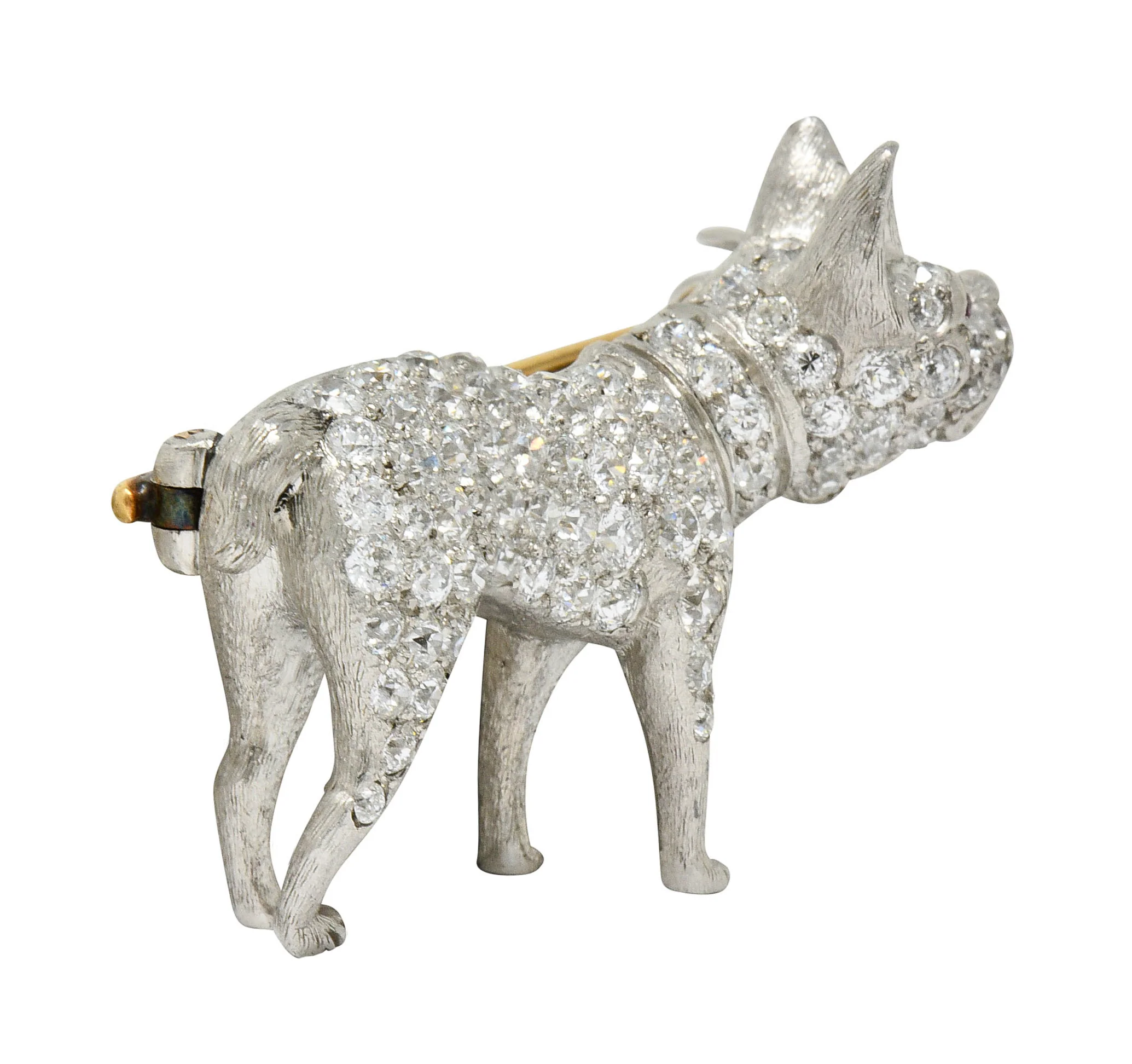 Edwardian Pave Diamond Platinum French Bulldog Brooch - Image 3