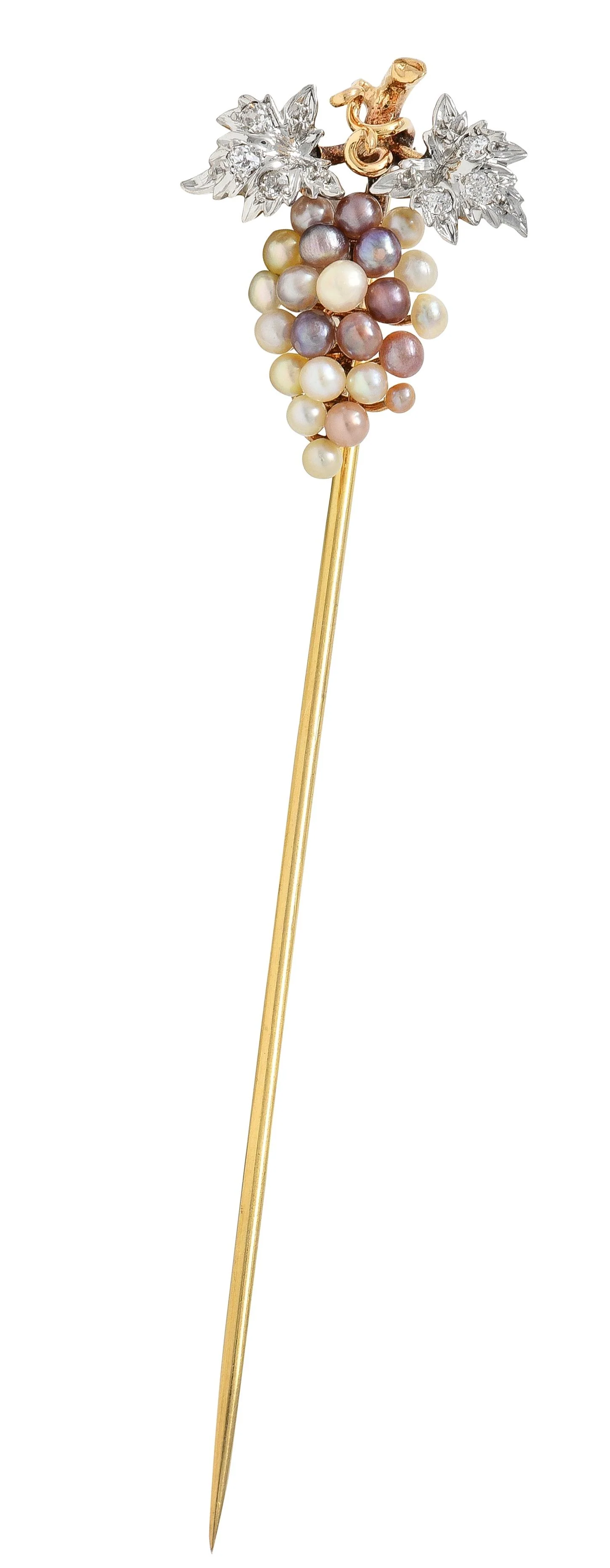 Edwardian Pearl Diamond Platinum 14 Karat Yellow Gold Antique Grape Stickpin - Image 2