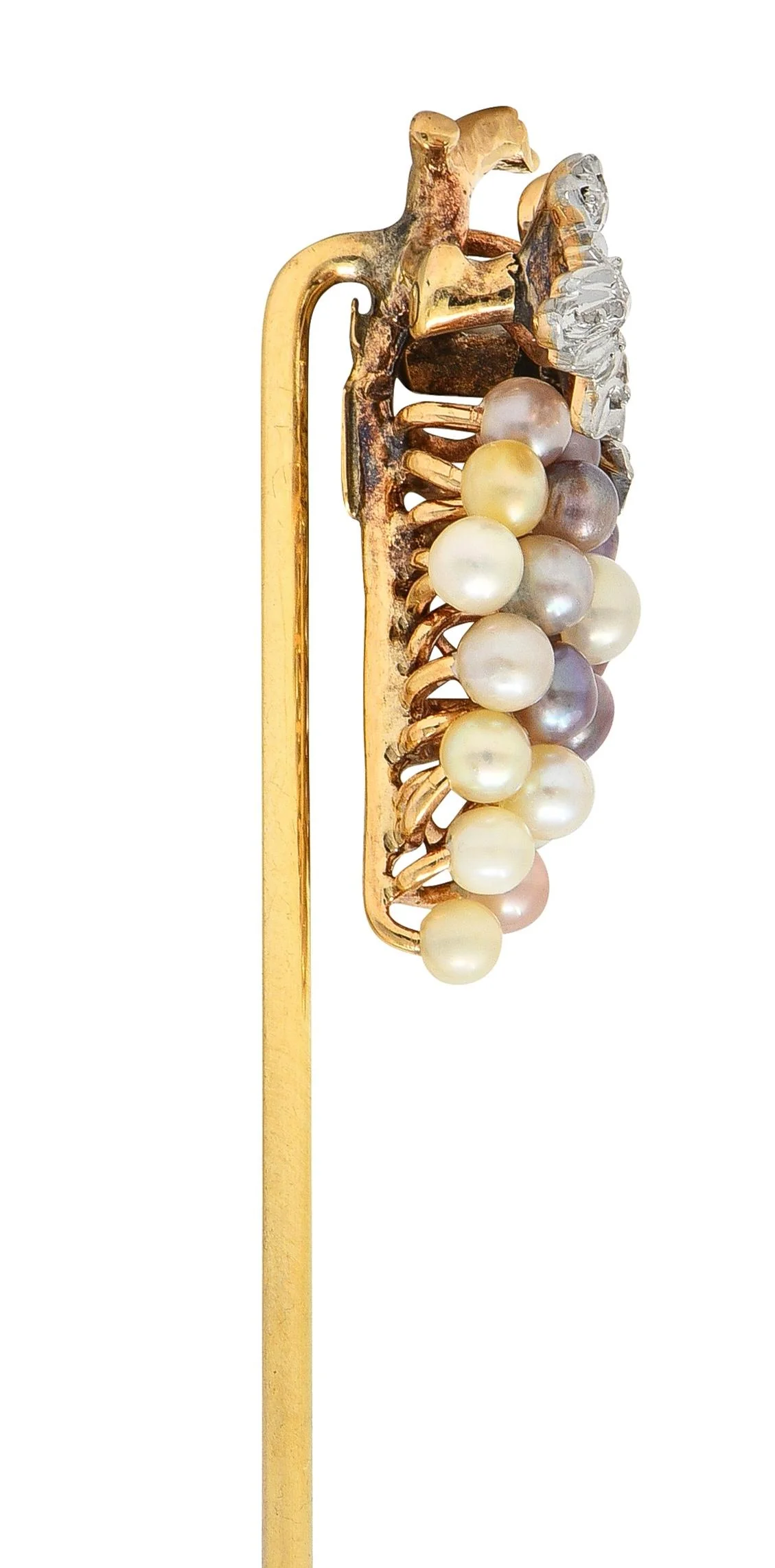 Edwardian Pearl Diamond Platinum 14 Karat Yellow Gold Antique Grape Stickpin - Image 5