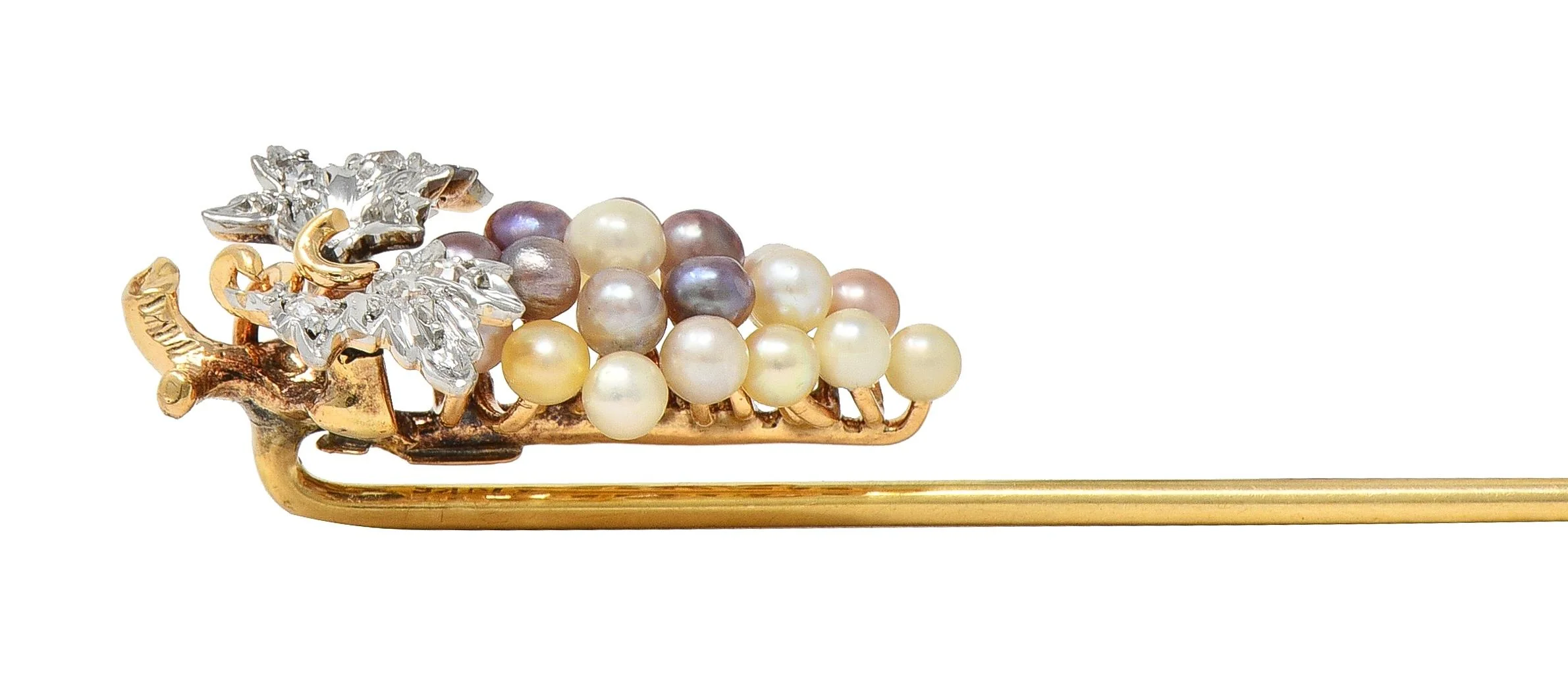 Edwardian Pearl Diamond Platinum 14 Karat Yellow Gold Antique Grape Stickpin - Image 8