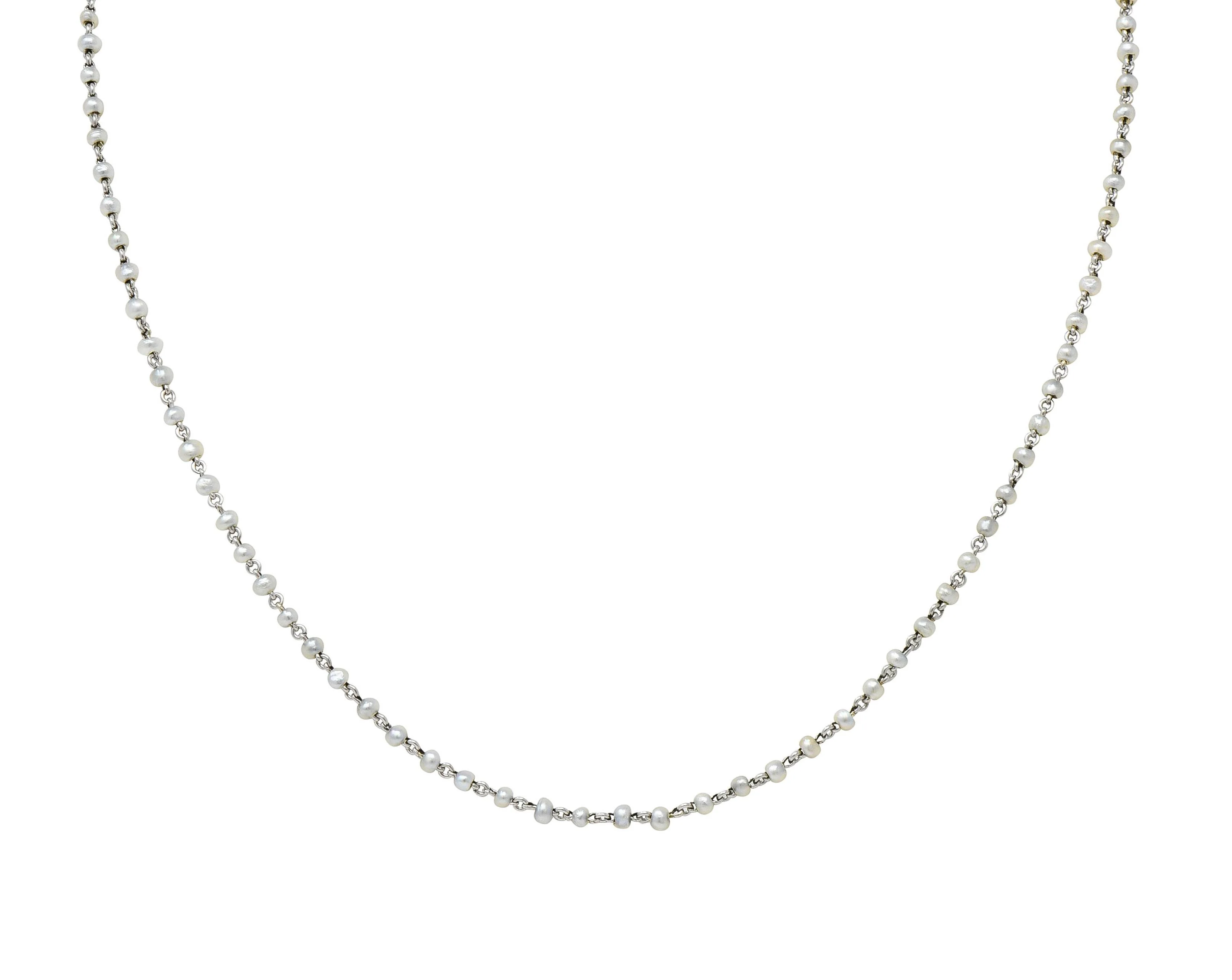 Edwardian Pearl Platinum Beaded Antique Chain Necklace