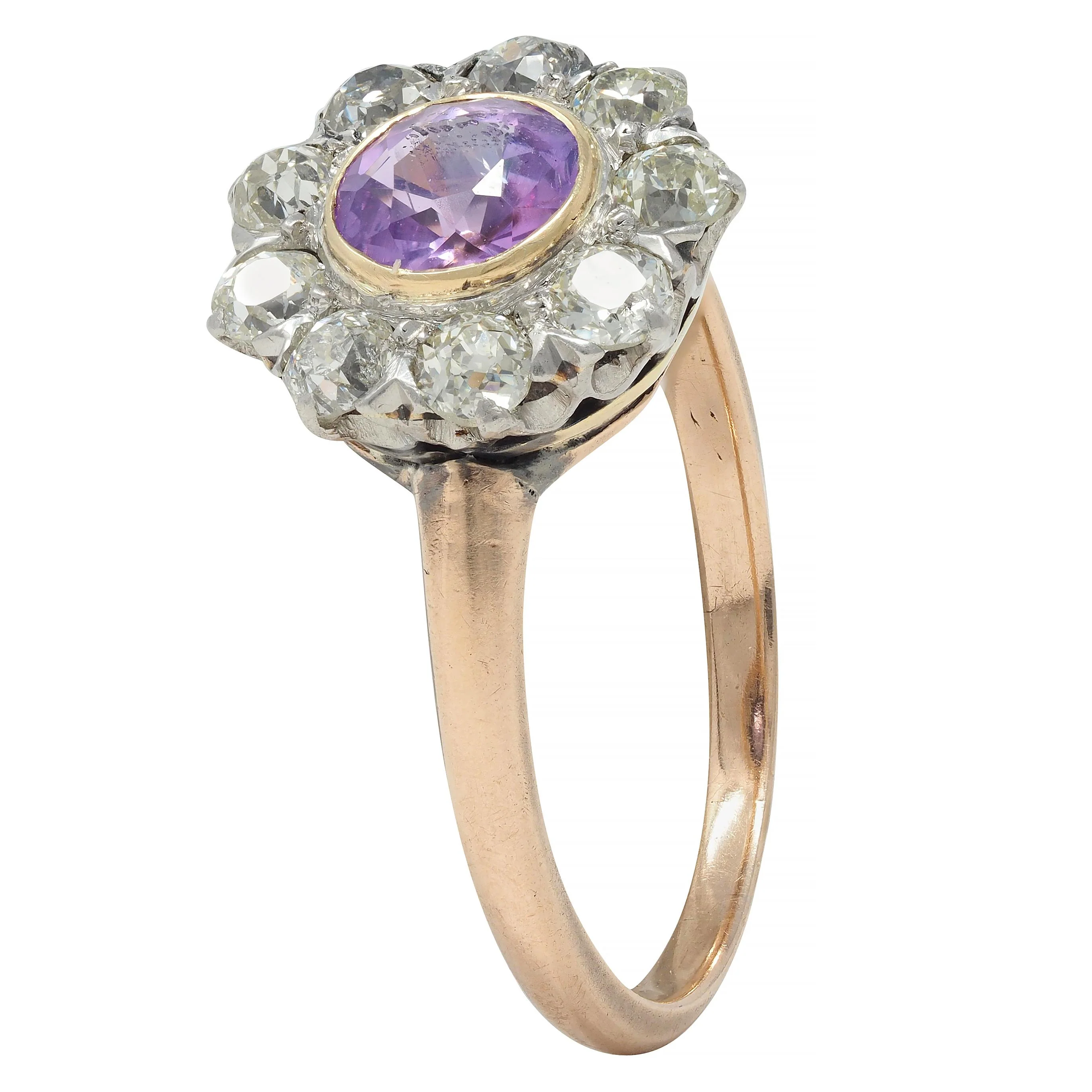 Edwardian Pink Sapphire Diamond Platinum 18 Karat Gold Antique Halo Cluster Ring - Image 8