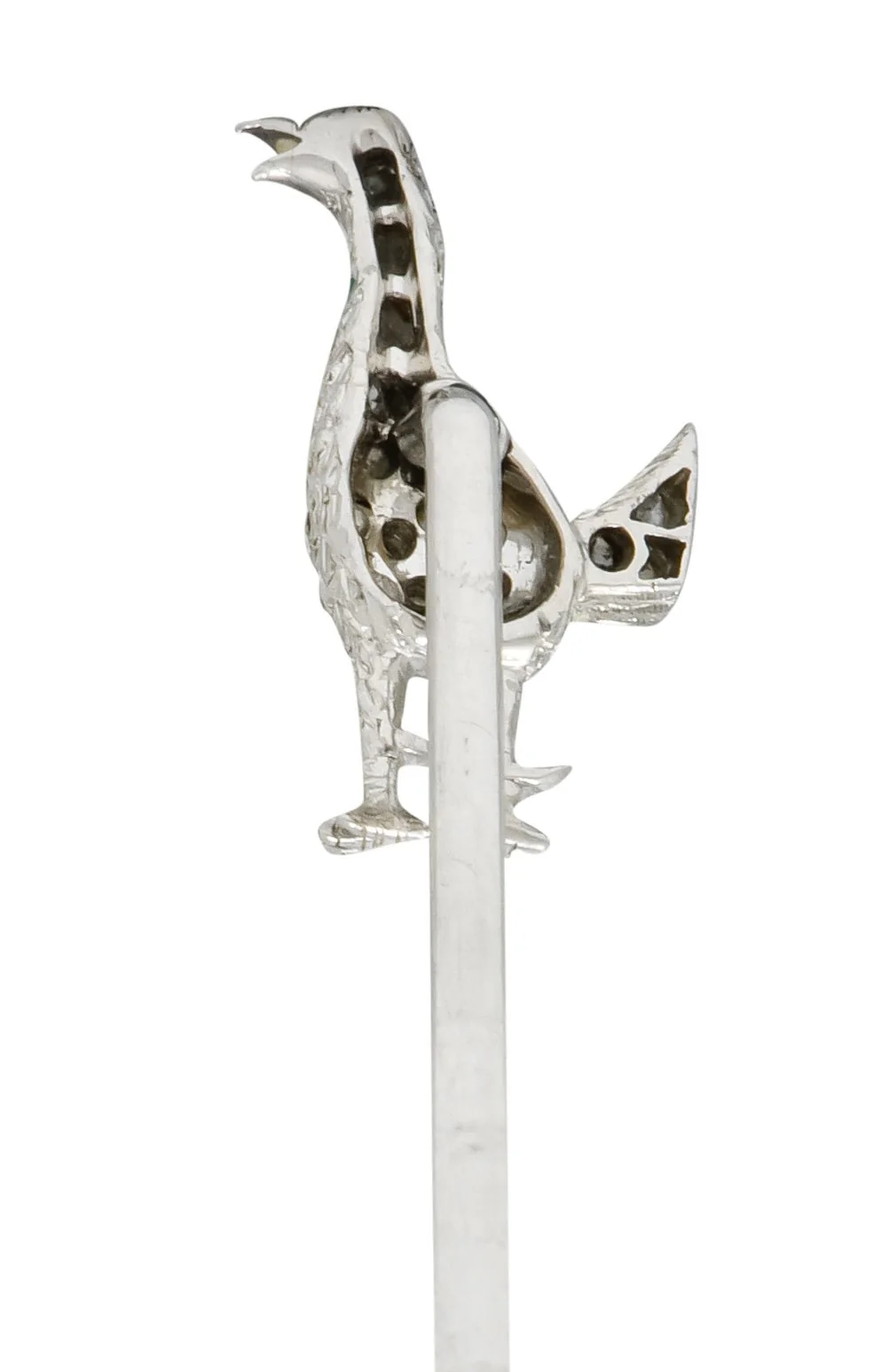 Edwardian Rose Cut Diamond Platinum Dove Stickpin - Image 4