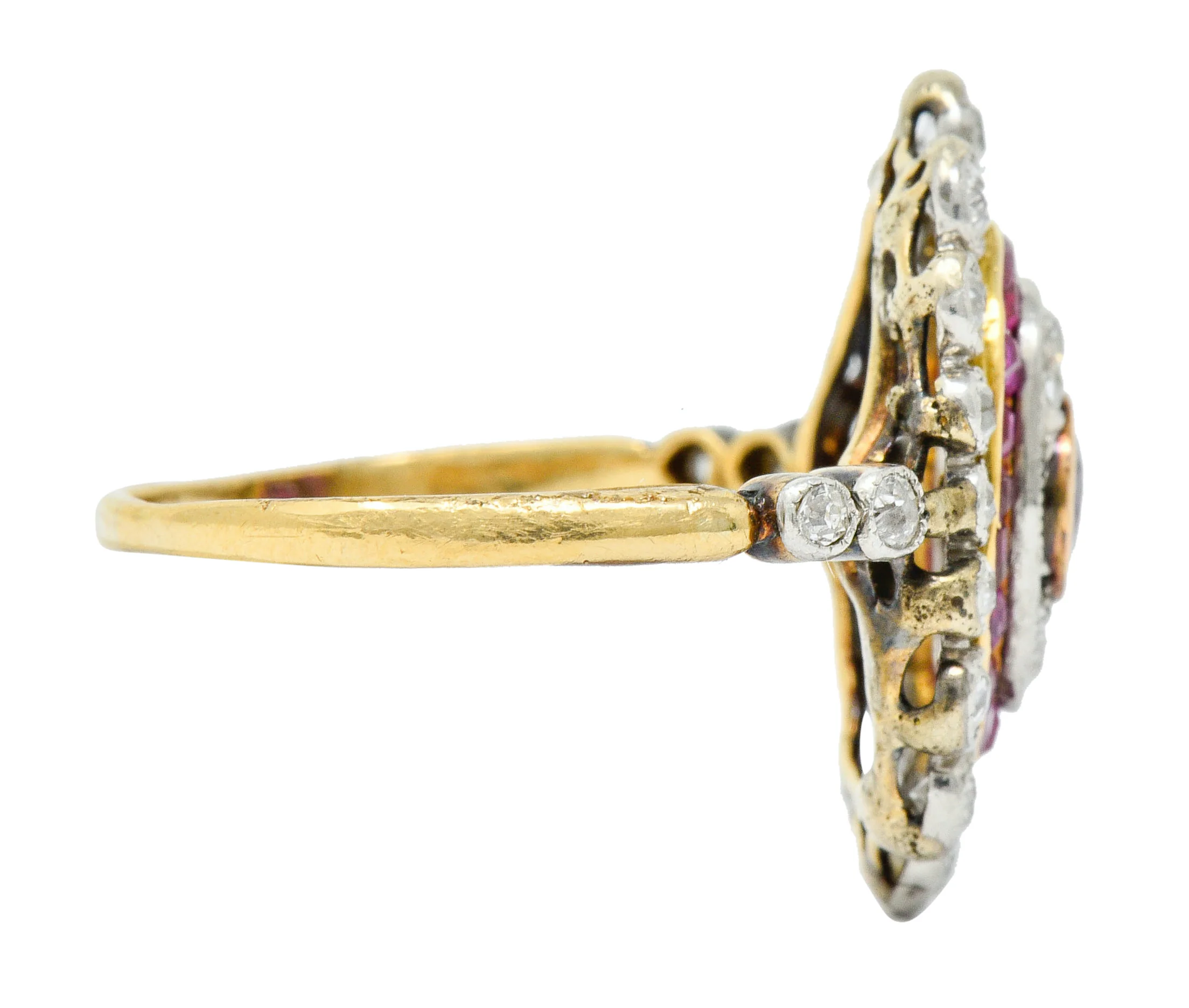Edwardian Ruby Diamond Platinum-Topped 18 Karat Gold Dinner Ring - Image 3