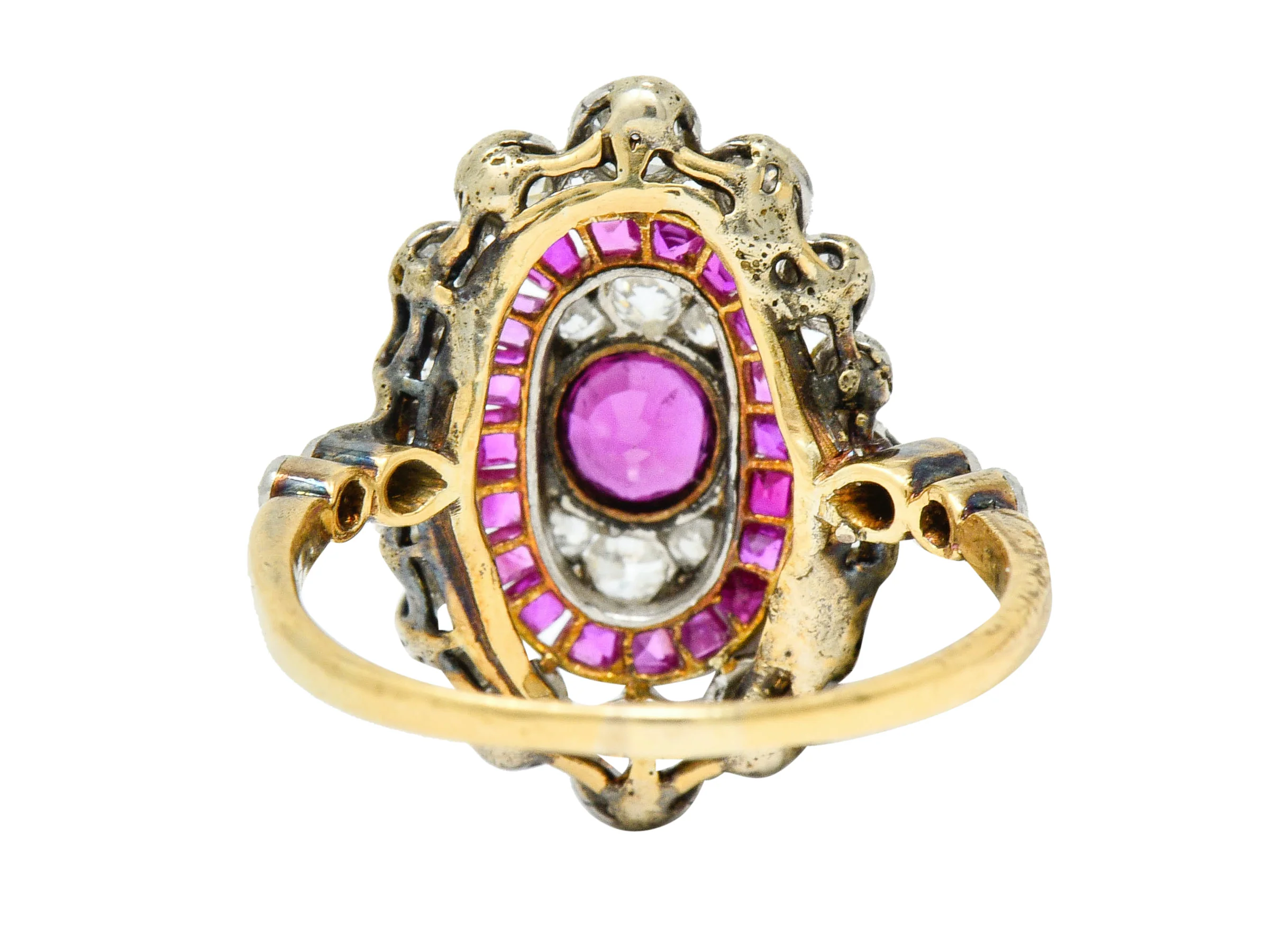 Edwardian Ruby Diamond Platinum-Topped 18 Karat Gold Dinner Ring - Image 4